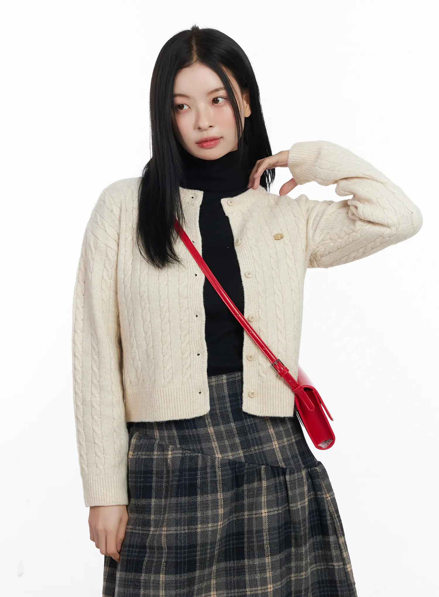 Round Neck Cable Knit Cardigan CJ519 - Image 10