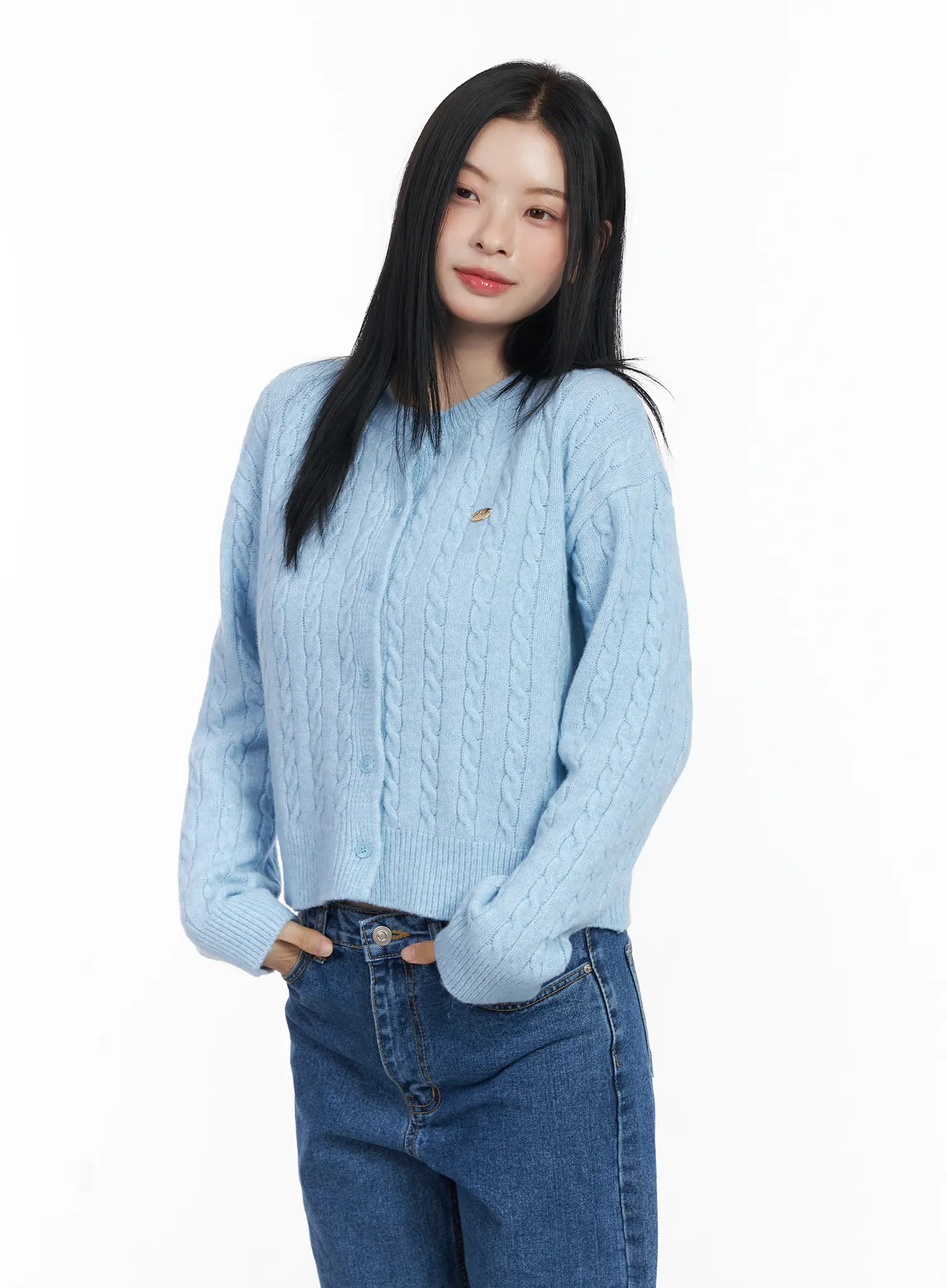 Round Neck Cable Knit Cardigan CJ519 - Image 11