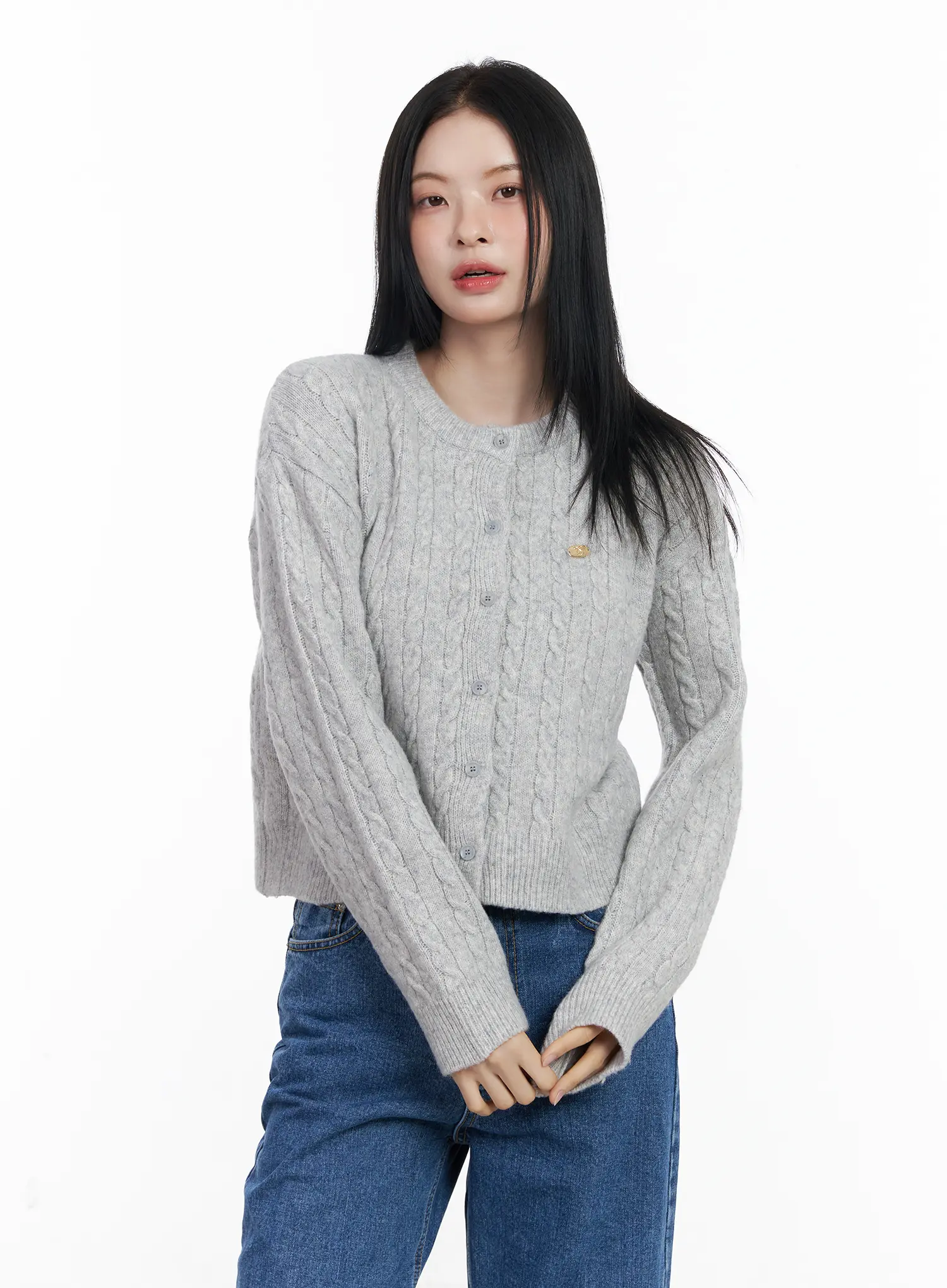 Round Neck Cable Knit Cardigan CJ519 - Image 12