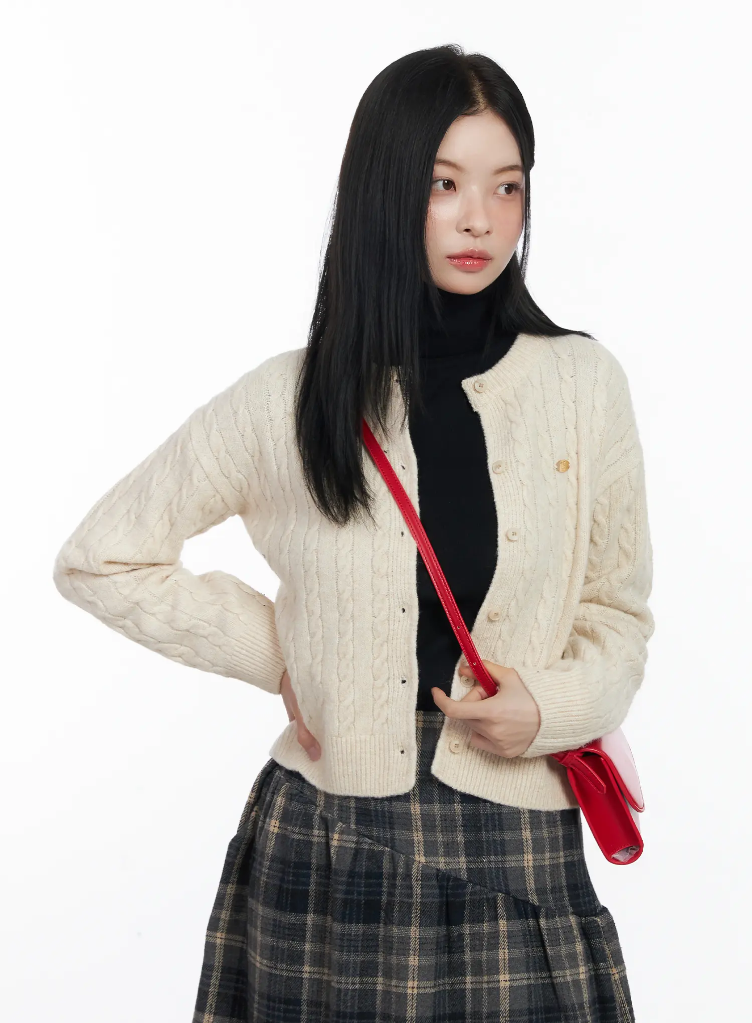 Round Neck Cable Knit Cardigan CJ519 - Image 2