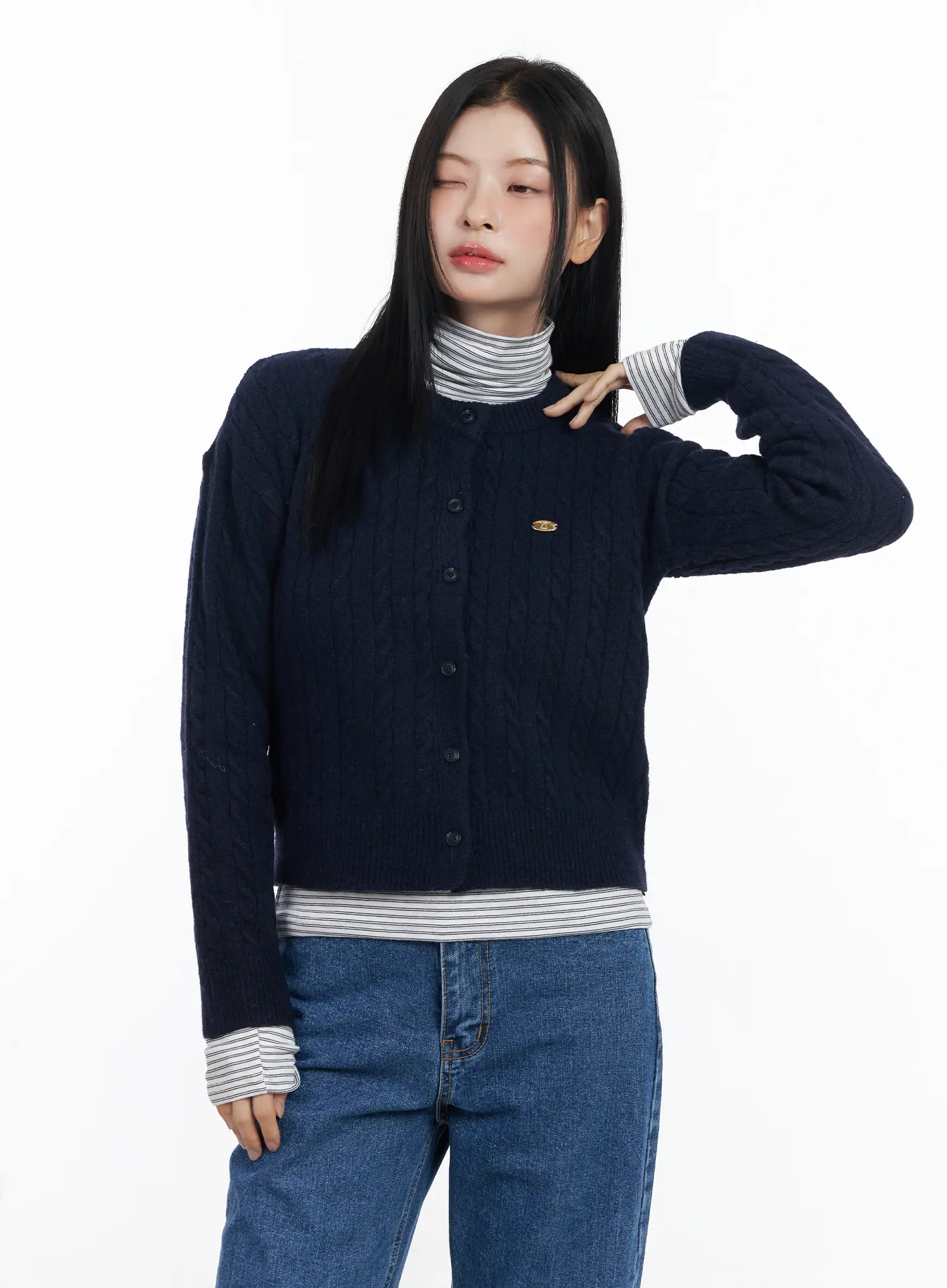 Round Neck Cable Knit Cardigan CJ519 - Image 6