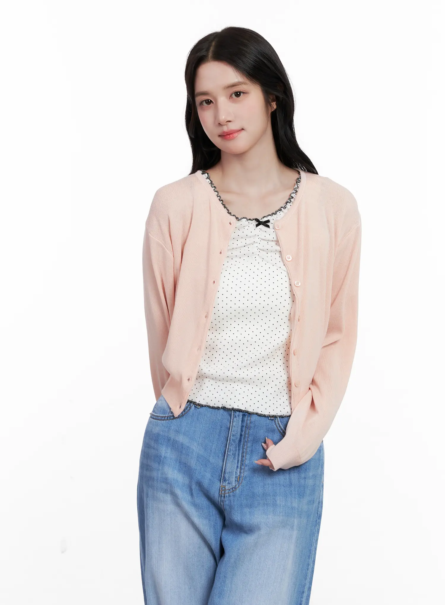 Round-Neck Mesh Knit Cardigan CL516 - Image 10