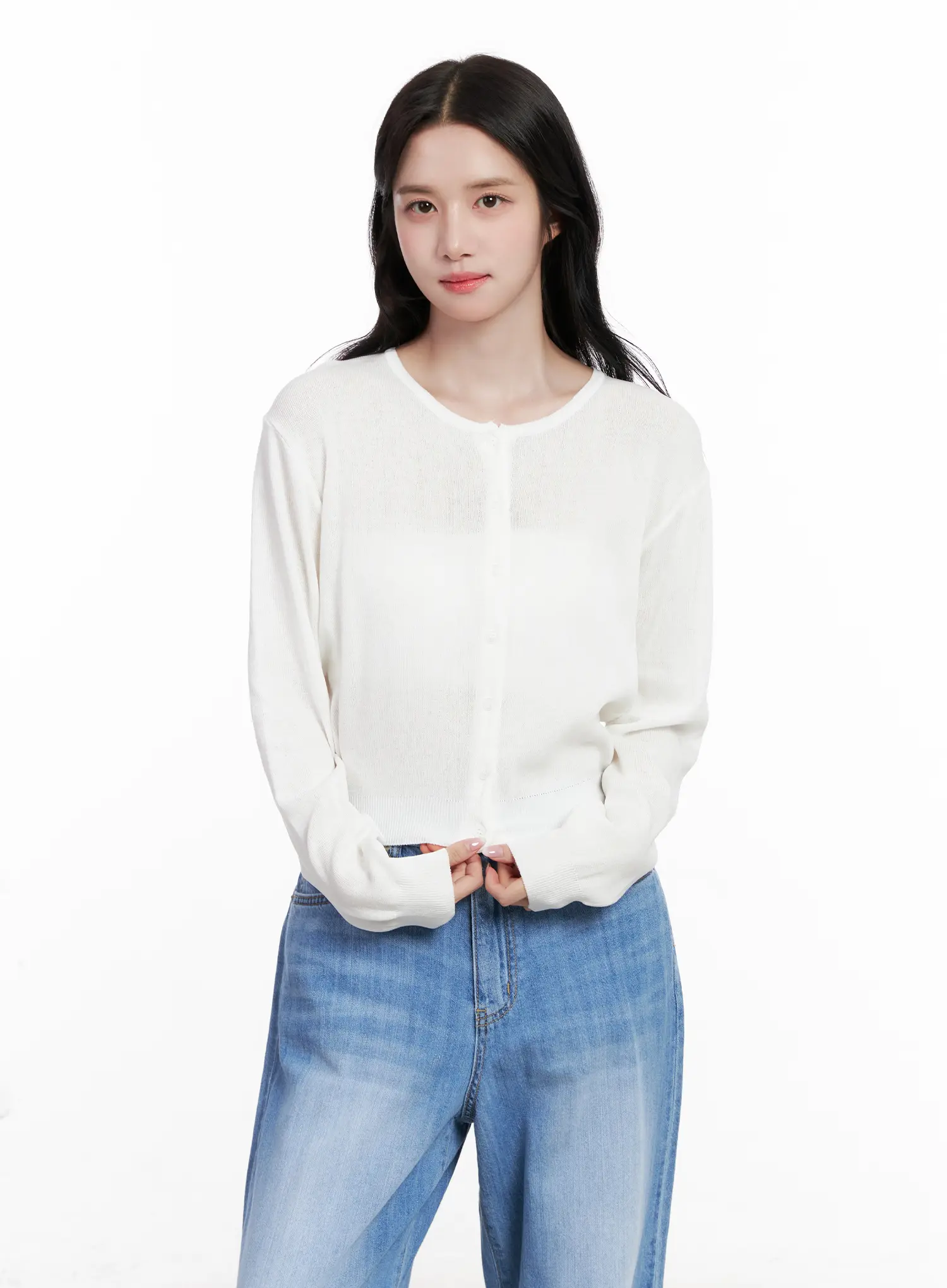 Round-Neck Mesh Knit Cardigan CL516 - Image 12
