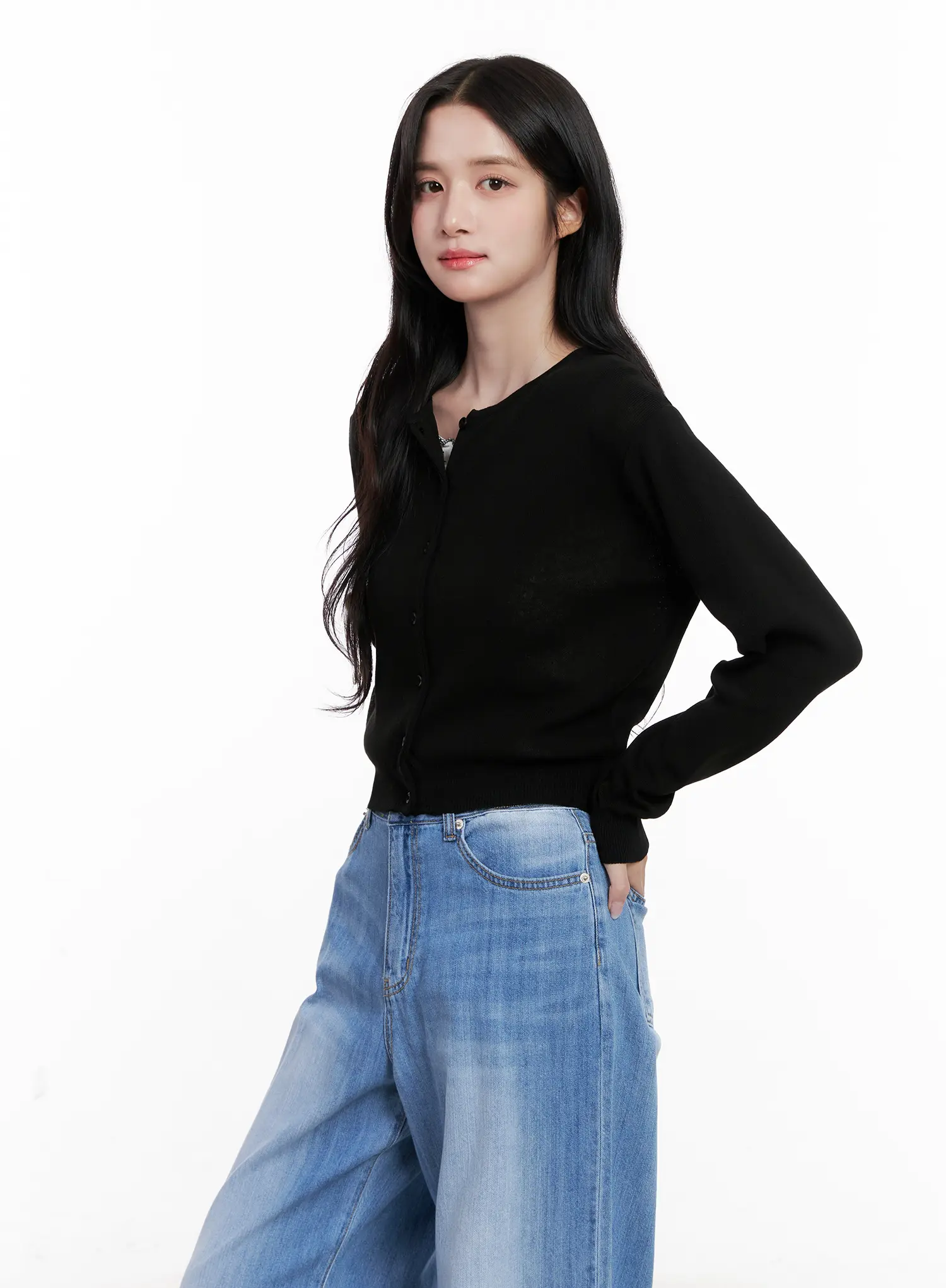 Round-Neck Mesh Knit Cardigan CL516 - Image 13