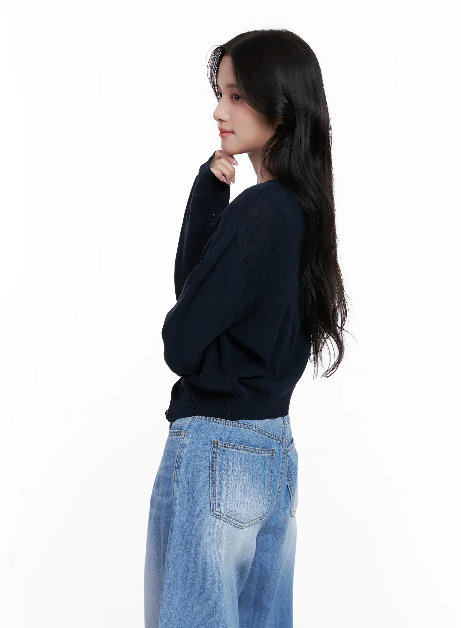 Round-Neck Mesh Knit Cardigan CL516 - Image 7