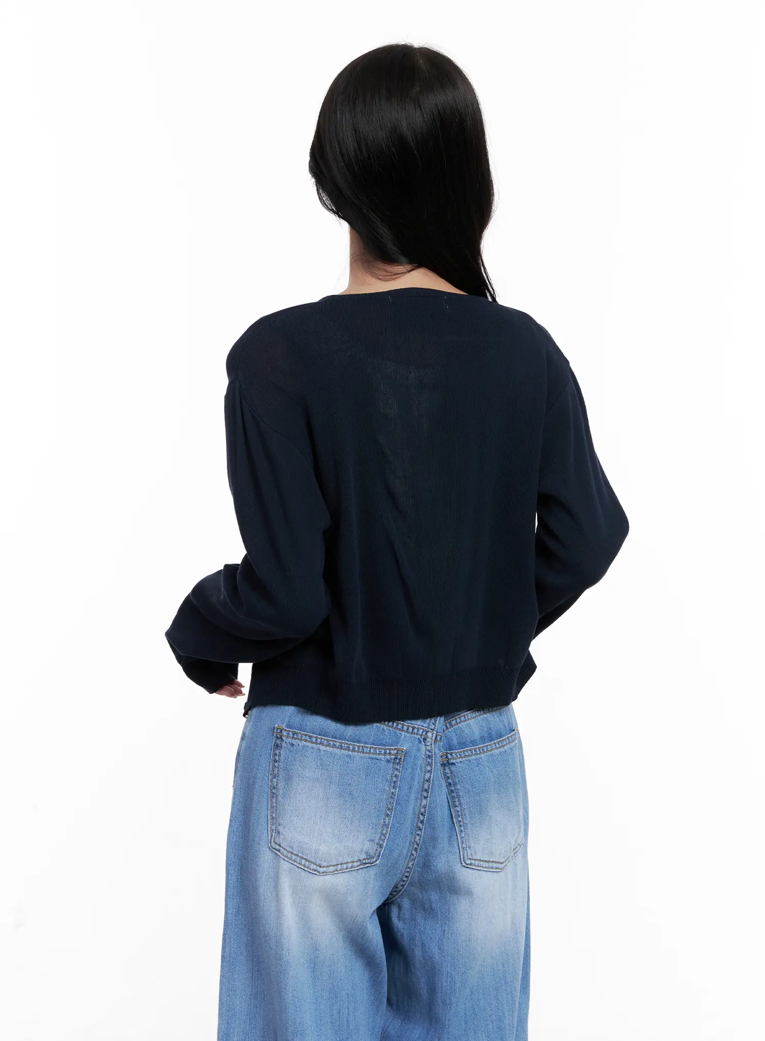 Round-Neck Mesh Knit Cardigan CL516 - Image 8