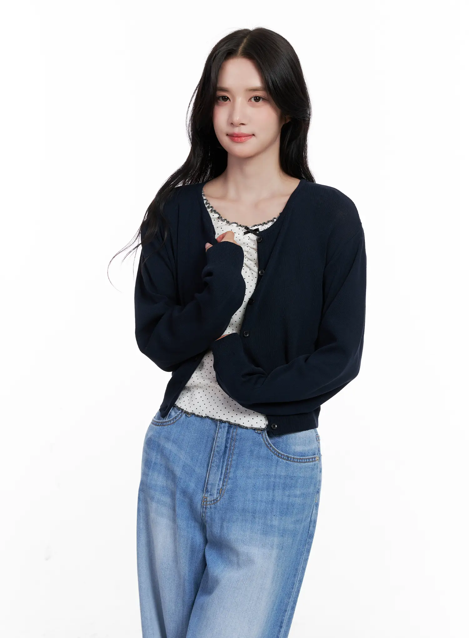 Round-Neck Mesh Knit Cardigan CL516 - Image 9
