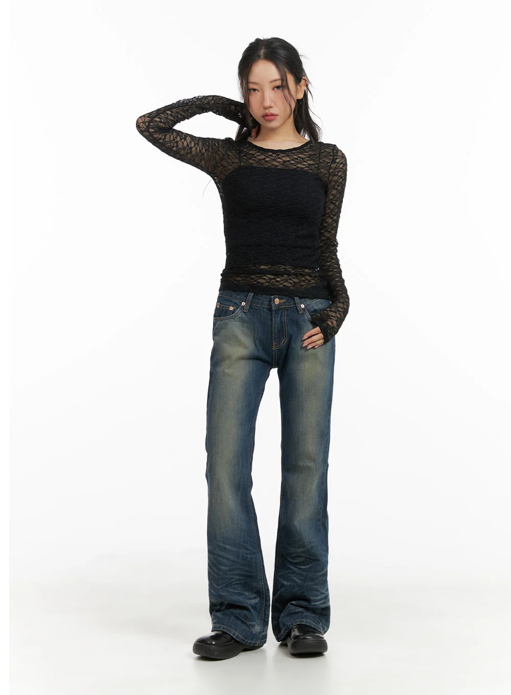 Round Neck Sheer Lace Top CM426 - Image 2