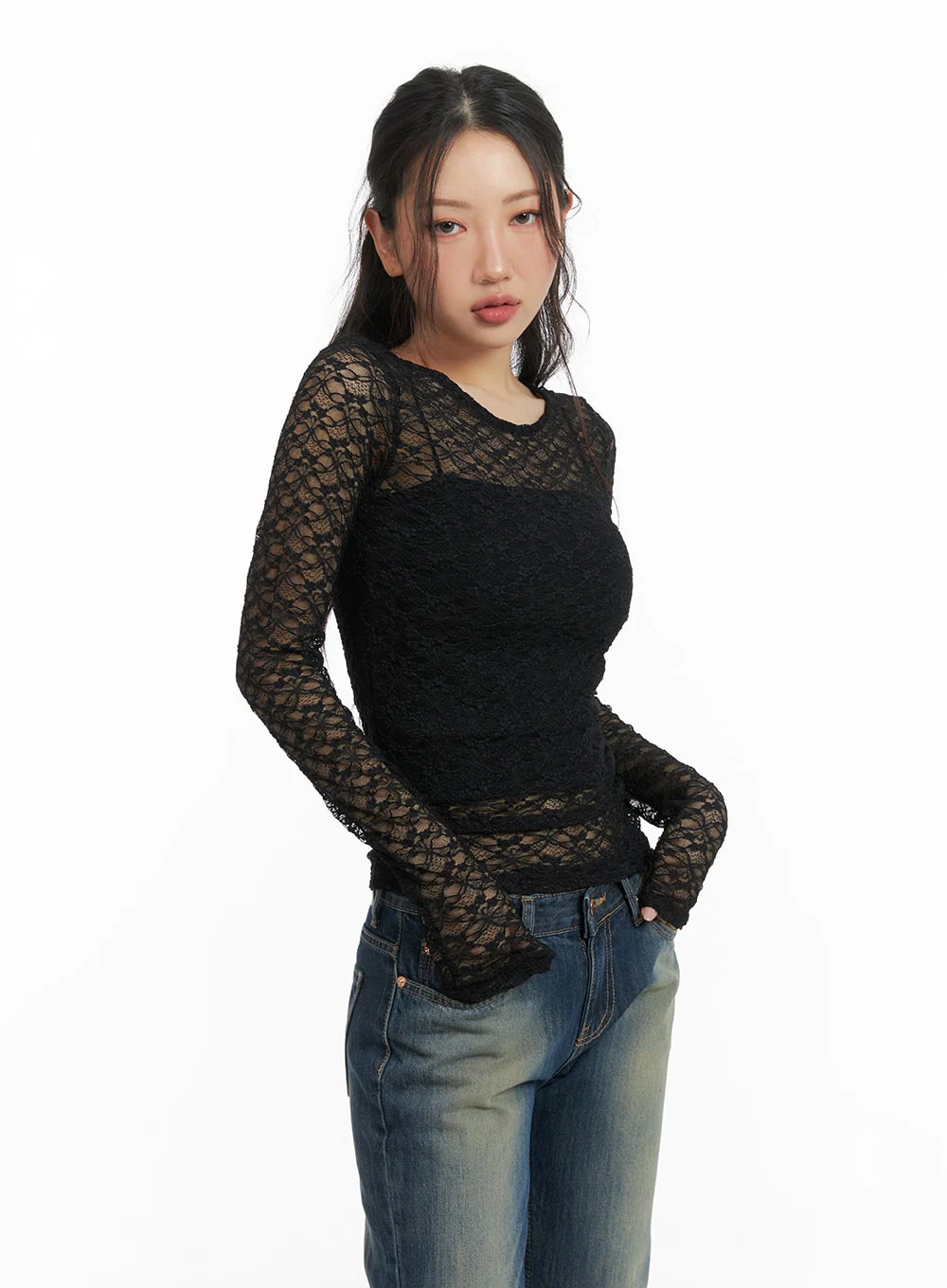 Round Neck Sheer Lace Top CM426 - Image 4