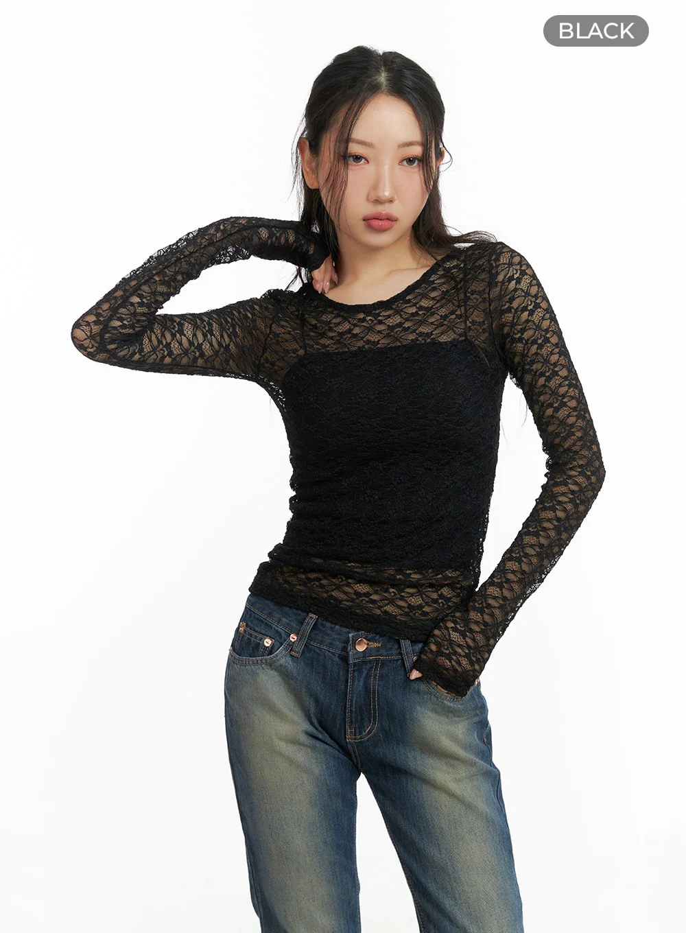 Round Neck Sheer Lace Top CM426 - Image 6