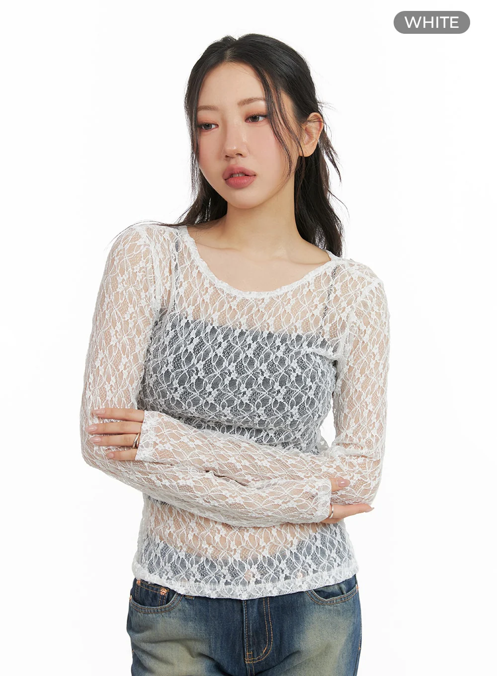 Round Neck Sheer Lace Top CM426 - Image 7
