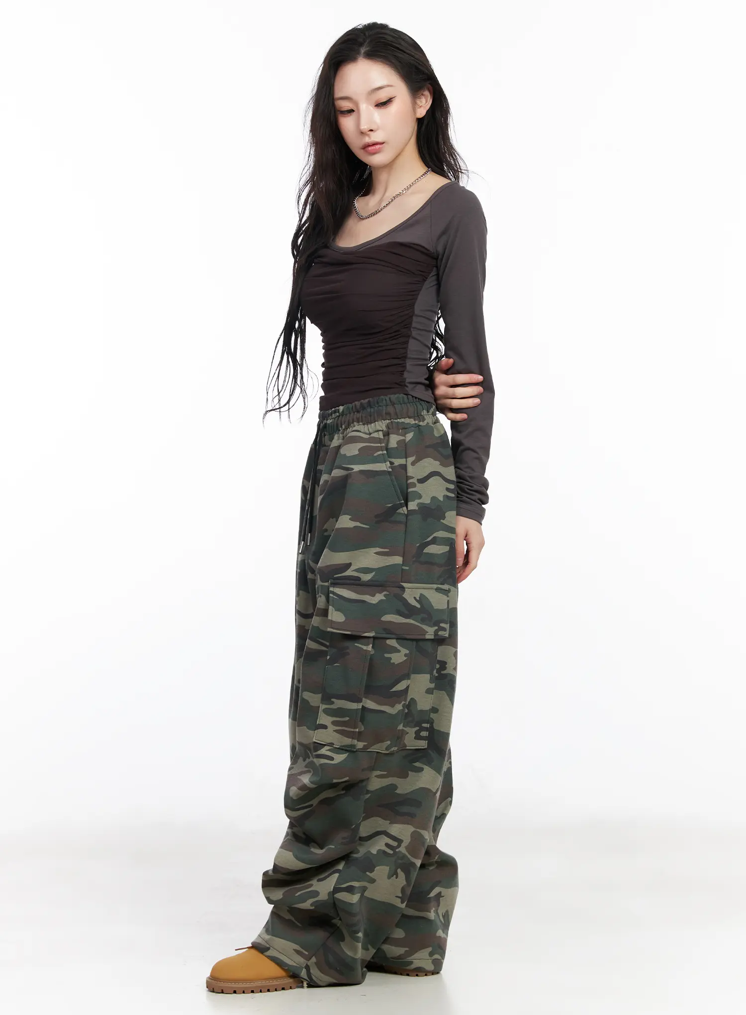 Ruched Chiffon Crop Long Sleeve Top CM518 - Image 4