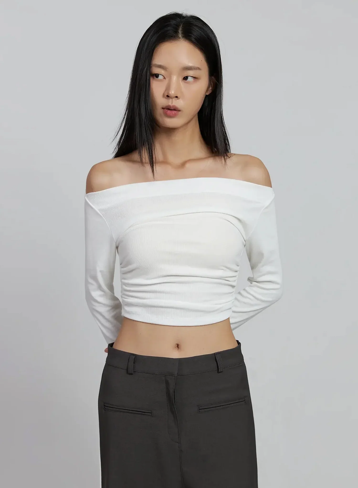 Ruched Off-Shoulder Crop Top IM520 - Image 2