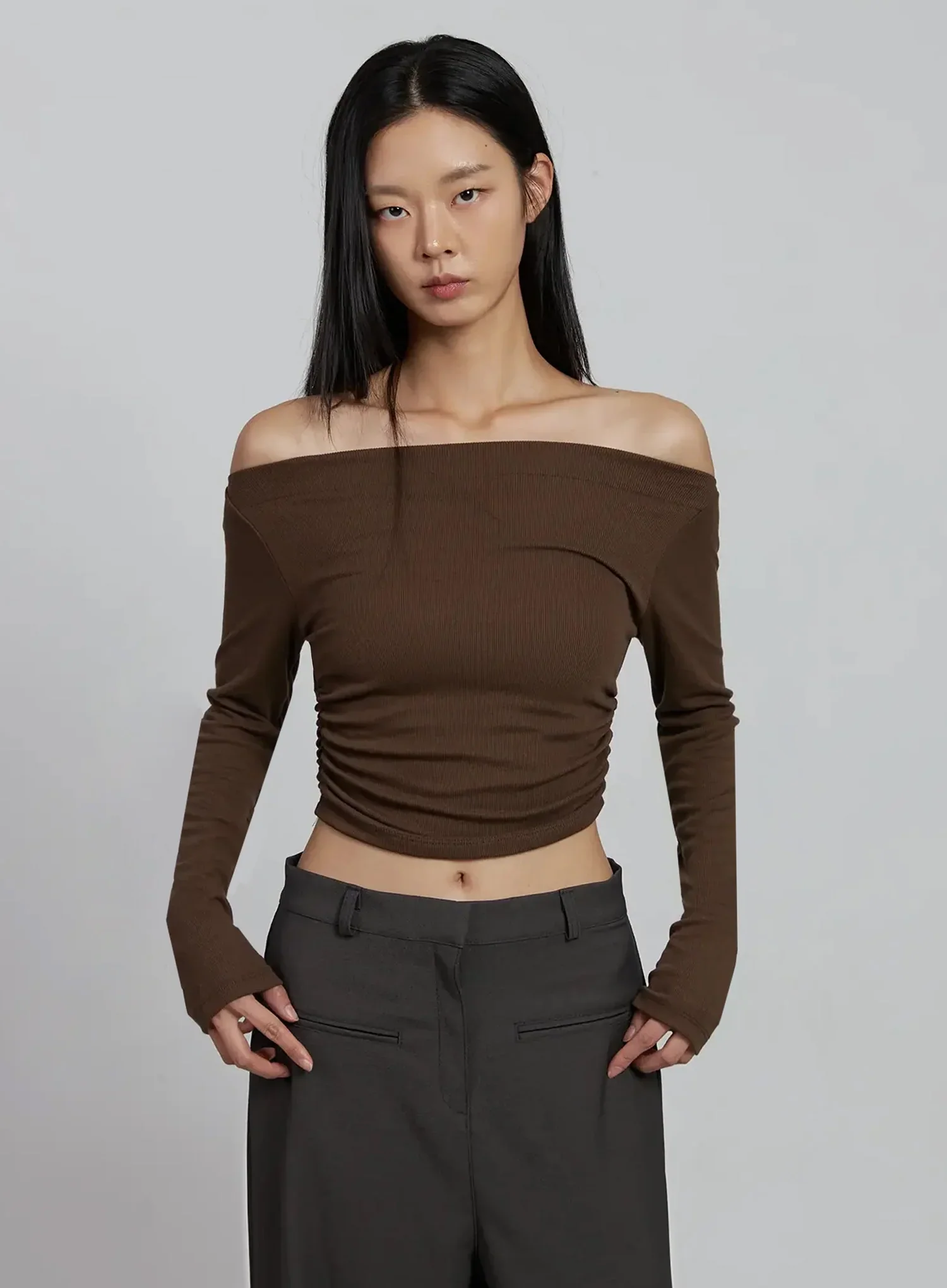 Ruched Off-Shoulder Crop Top IM520 - Image 3