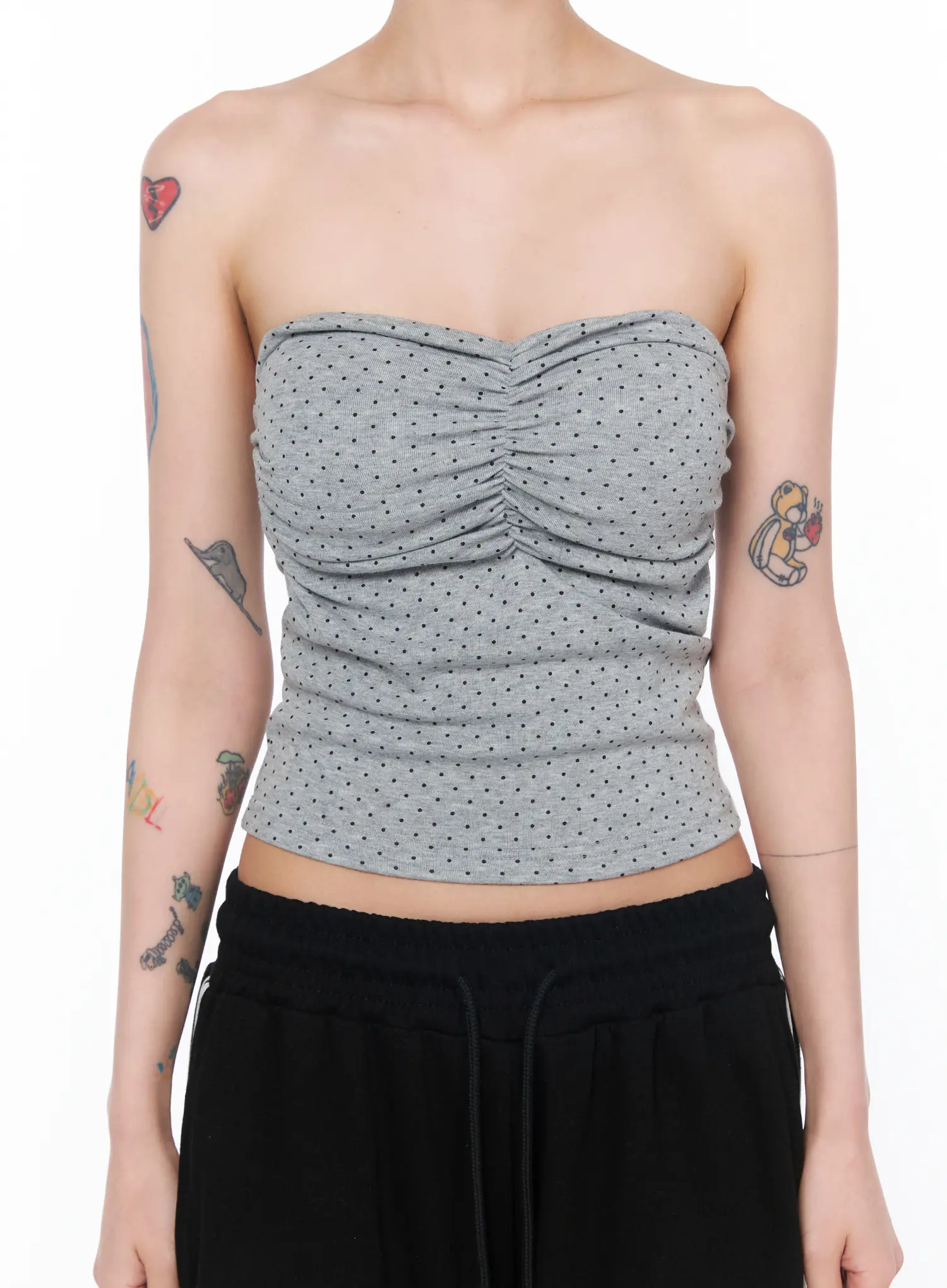 Ruched Polka Dot Strapless Top CA527 - Image 8