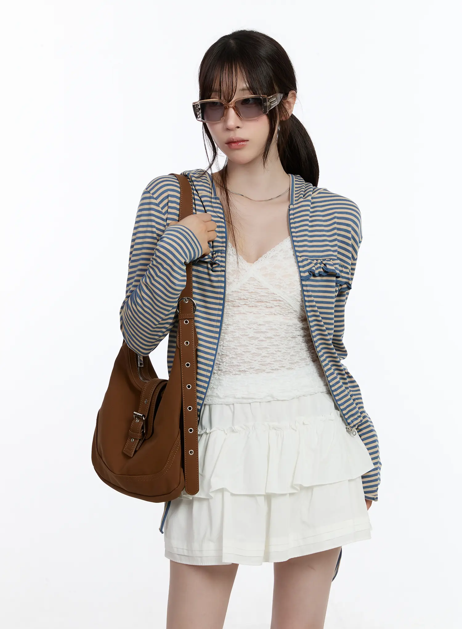 Ruffle Detailed Zip-Up Hoodie CA502 - Image 11
