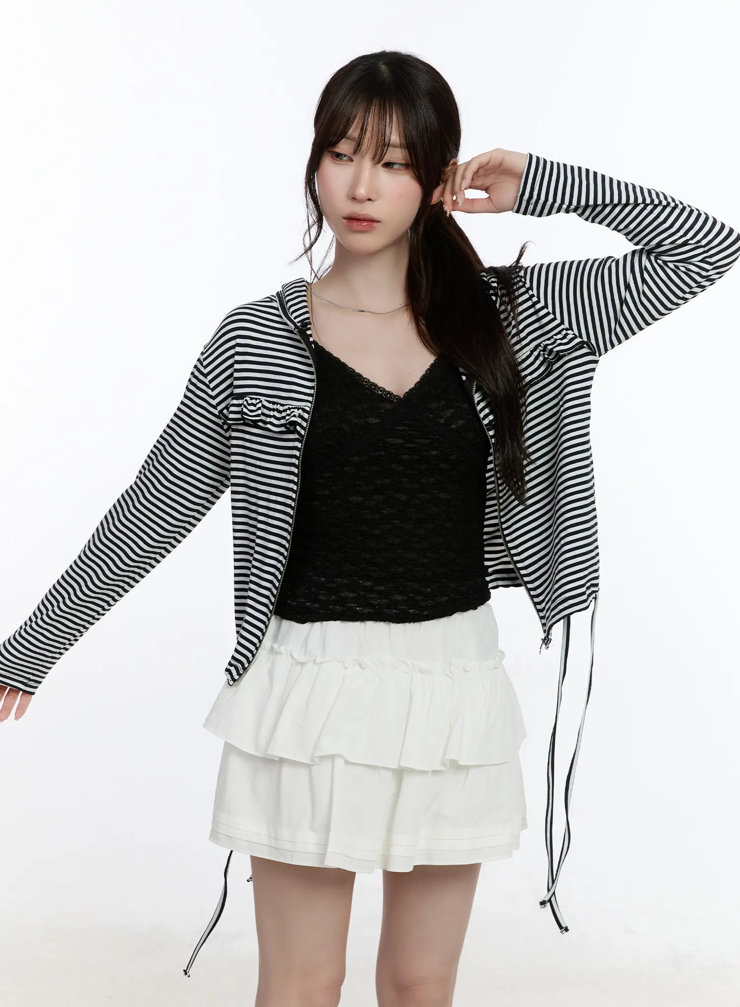 Ruffle Detailed Zip-Up Hoodie CA502 - Image 12