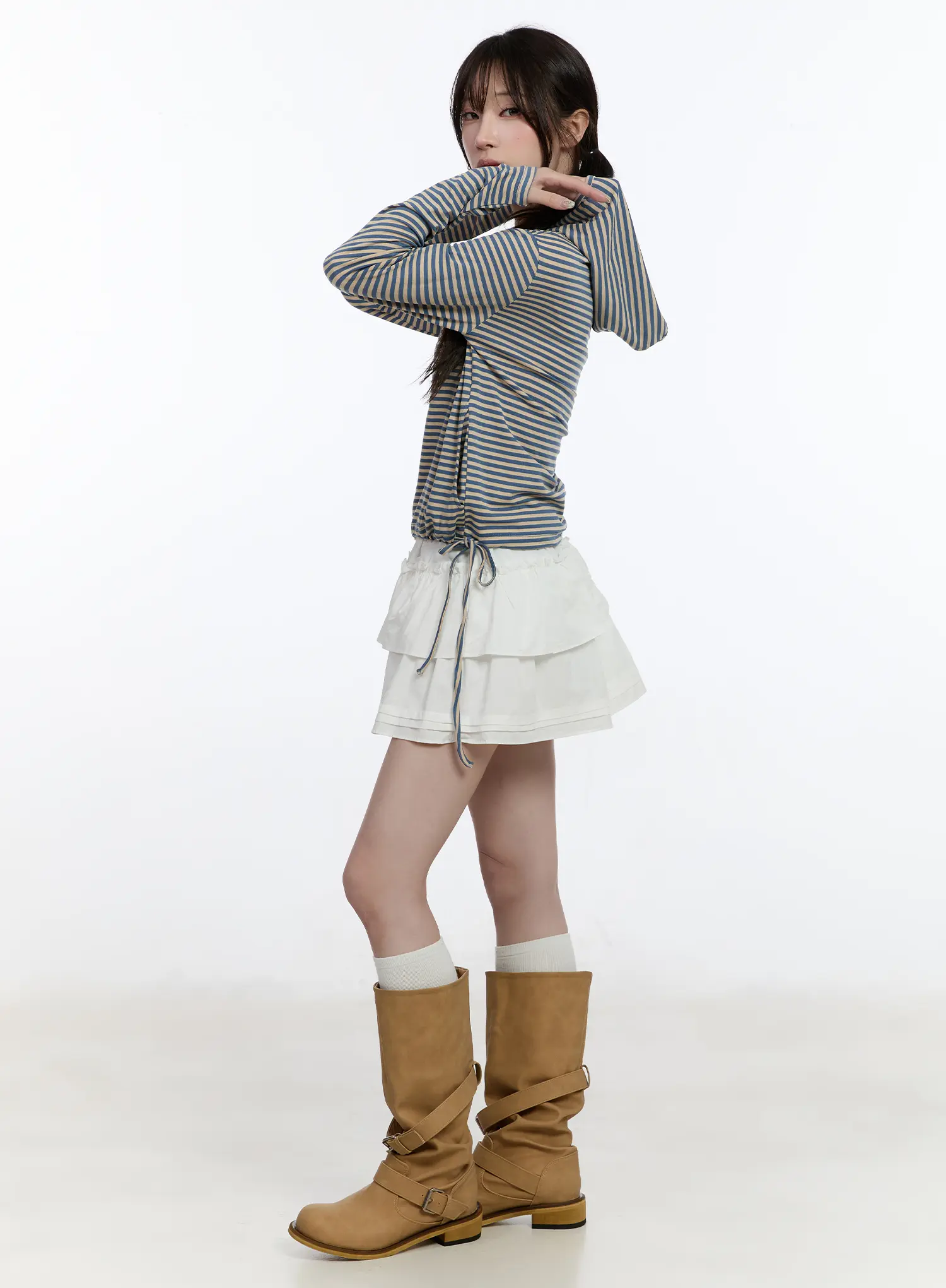 Ruffle Detailed Zip-Up Hoodie CA502 - Image 4