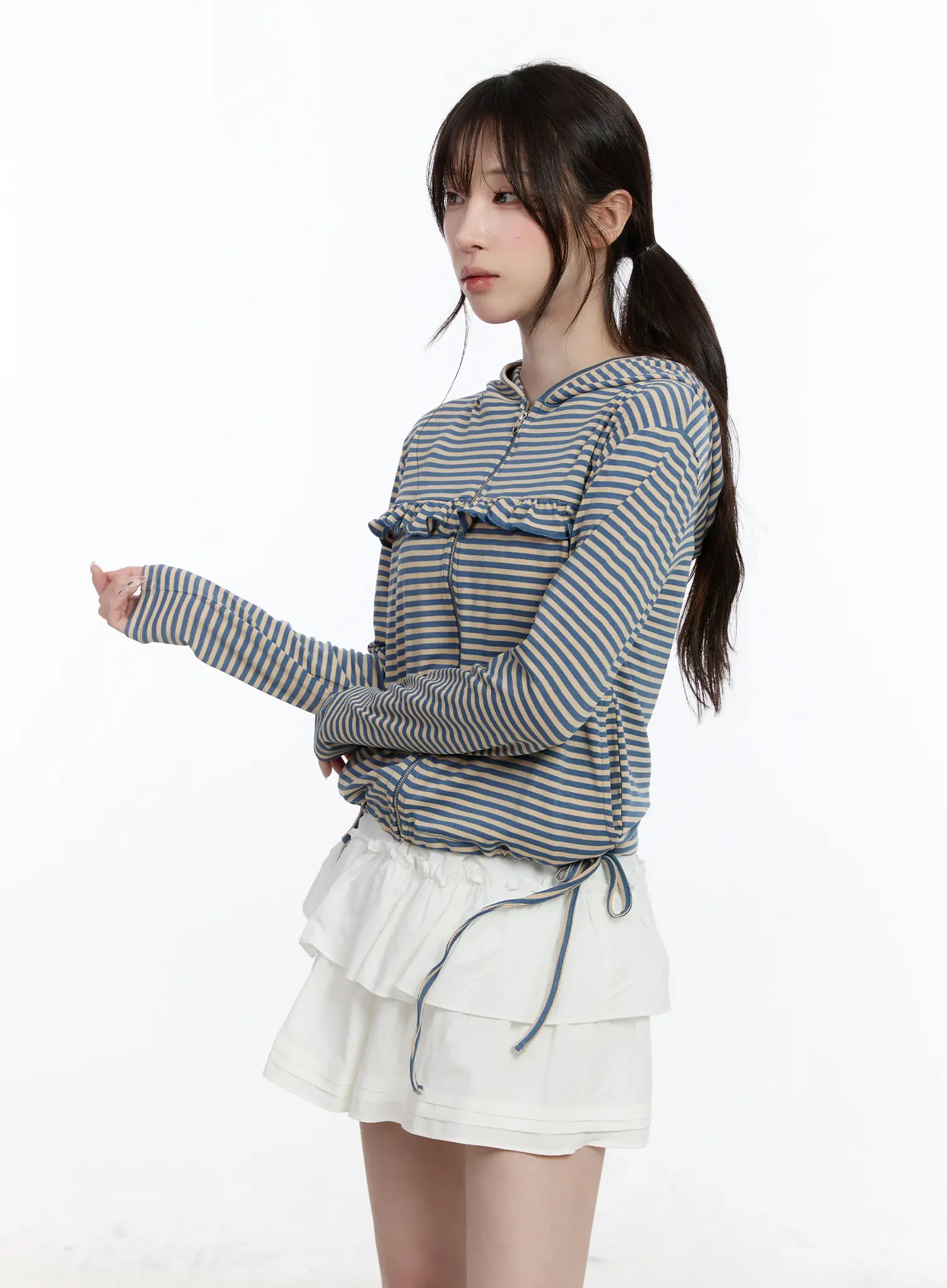 Ruffle Detailed Zip-Up Hoodie CA502 - Image 7
