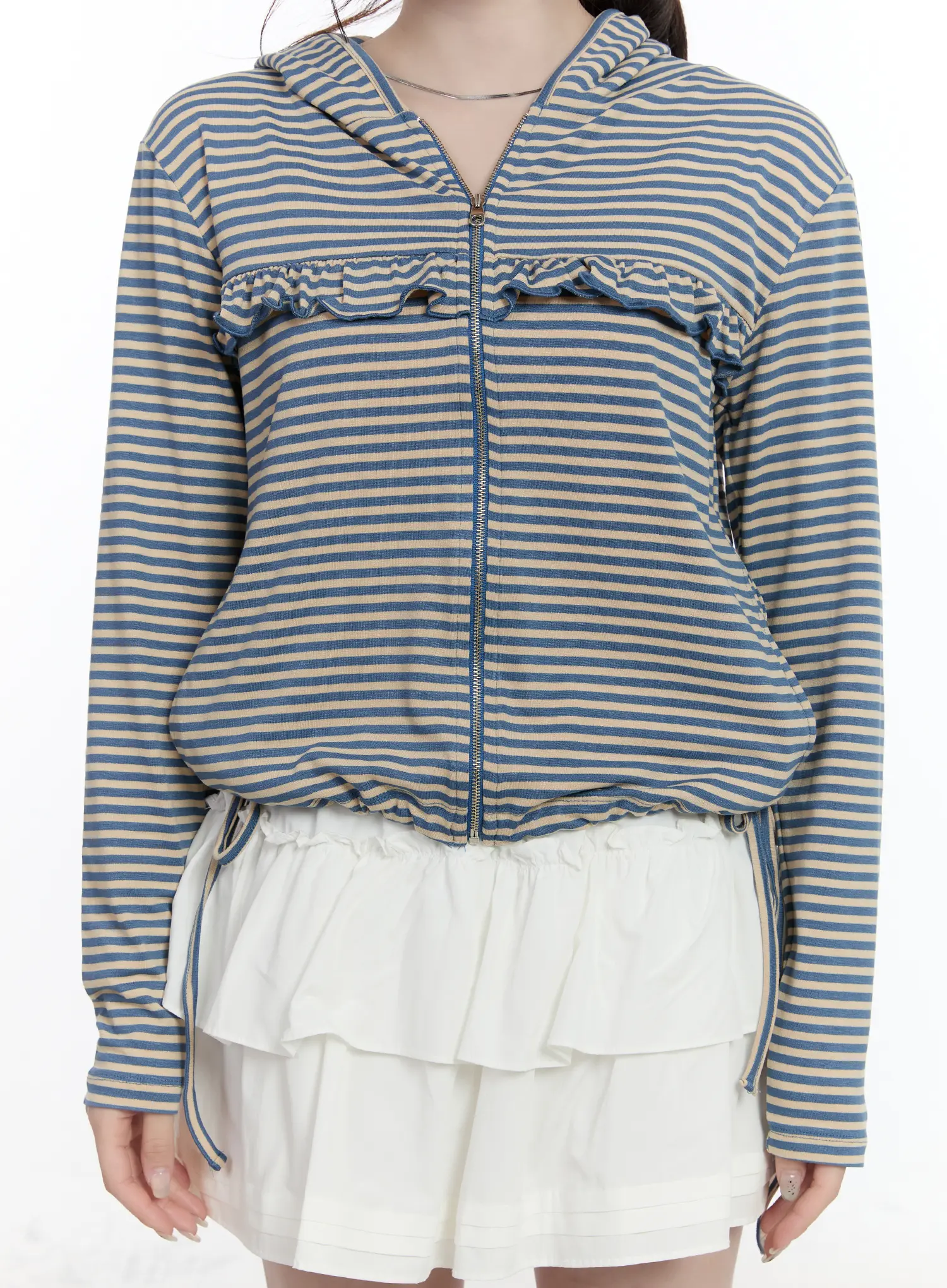 Ruffle Detailed Zip-Up Hoodie CA502 - Image 9
