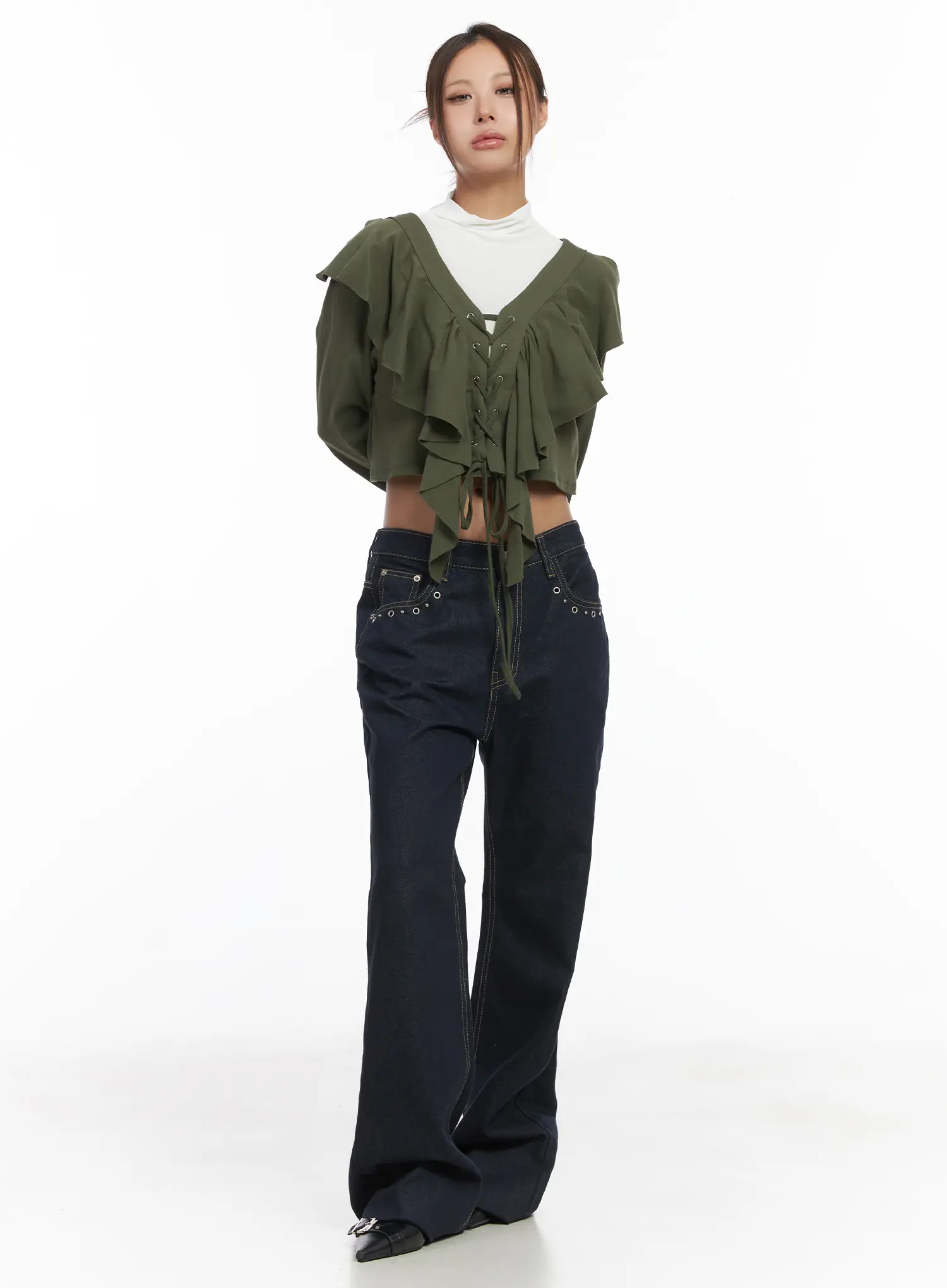 Ruffle V-Neck Cardigan CJ512 - Image 3