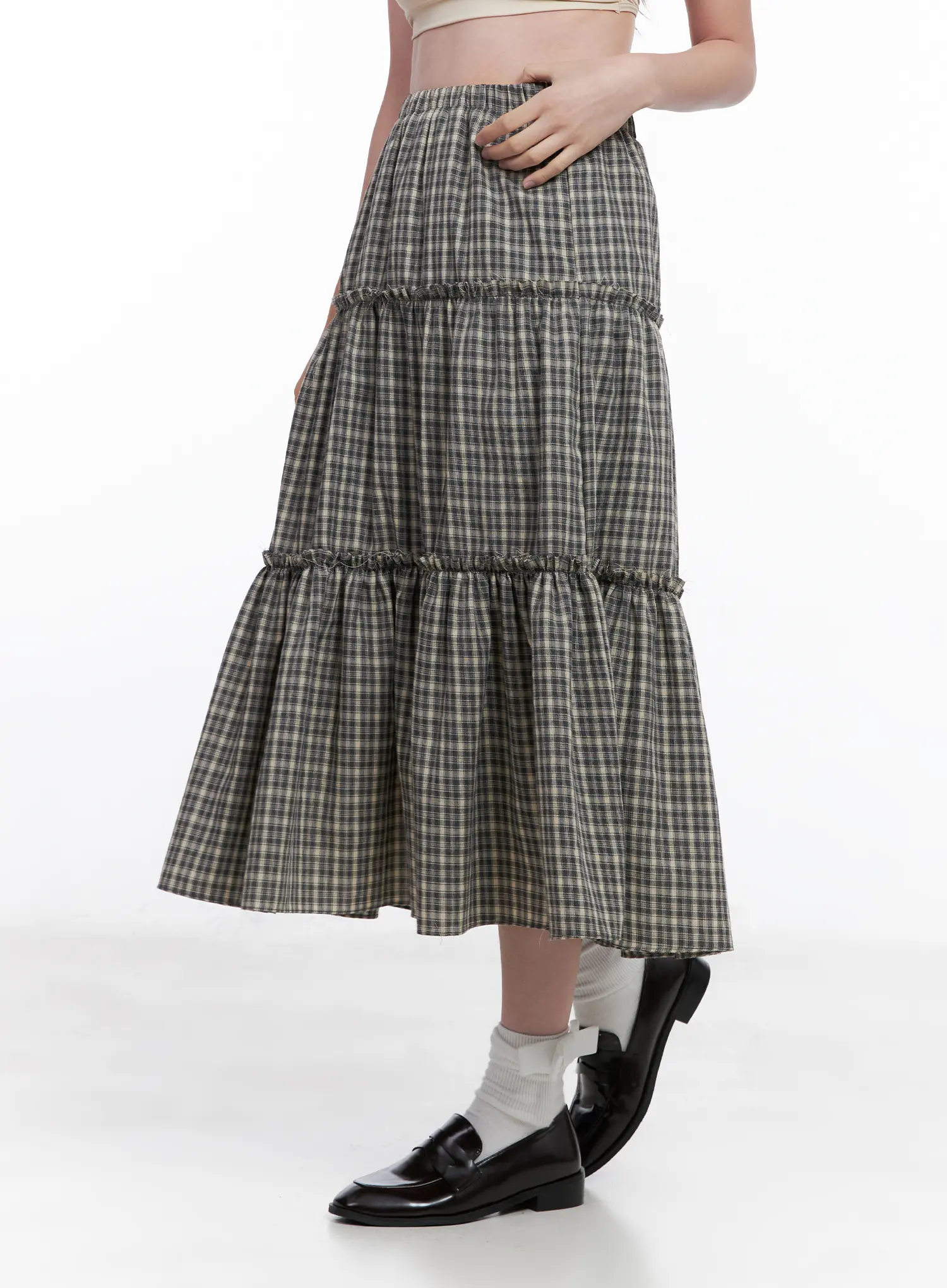 Ruffled Gingham Tiered Maxi Skirt CG520 - Image 4