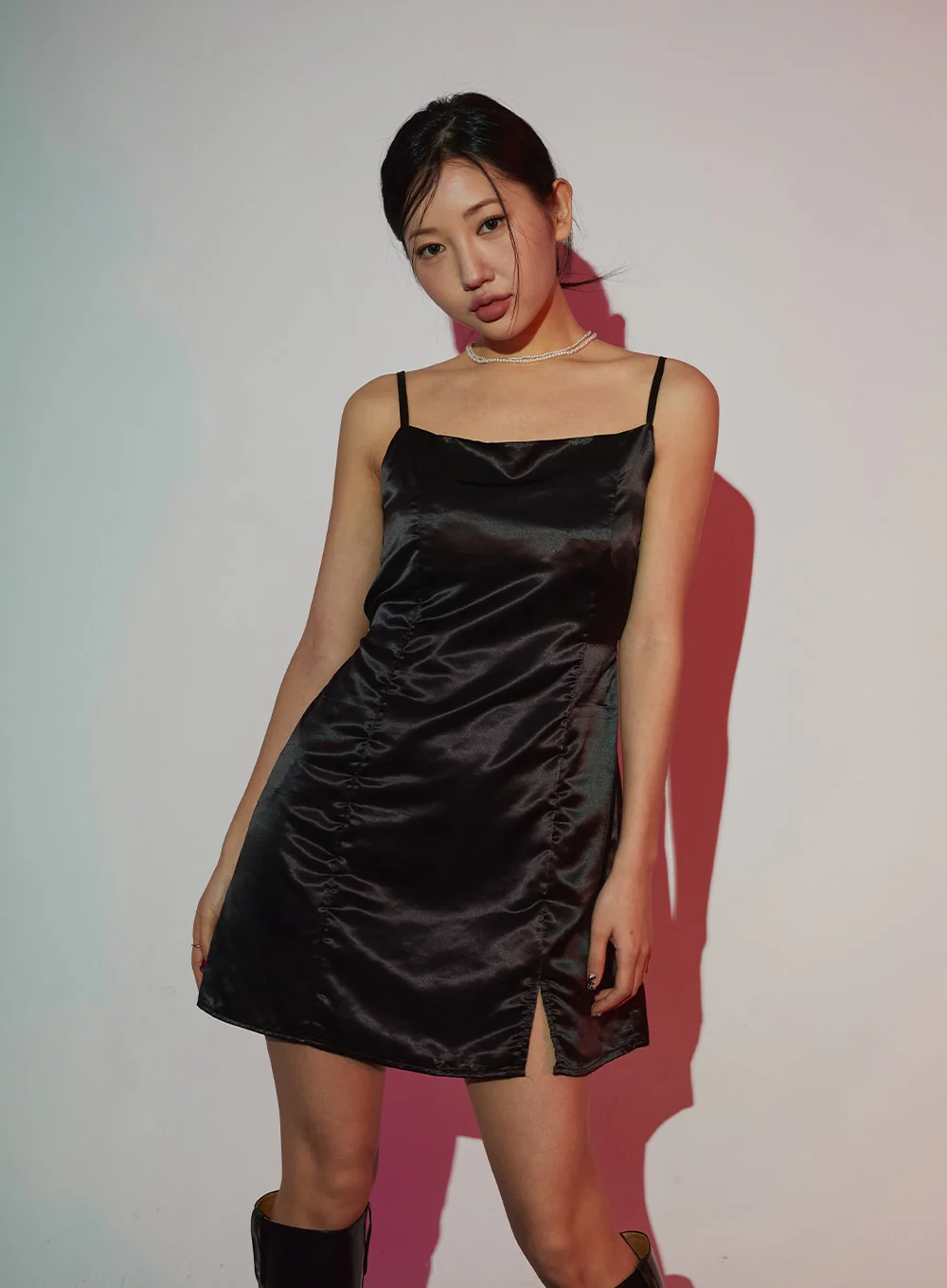 Satin Slit Sleeveless Mini Dress ID30 - Image 3
