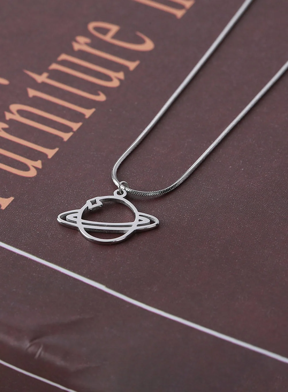 Saturn Outline Necklace IA517 - Image 2