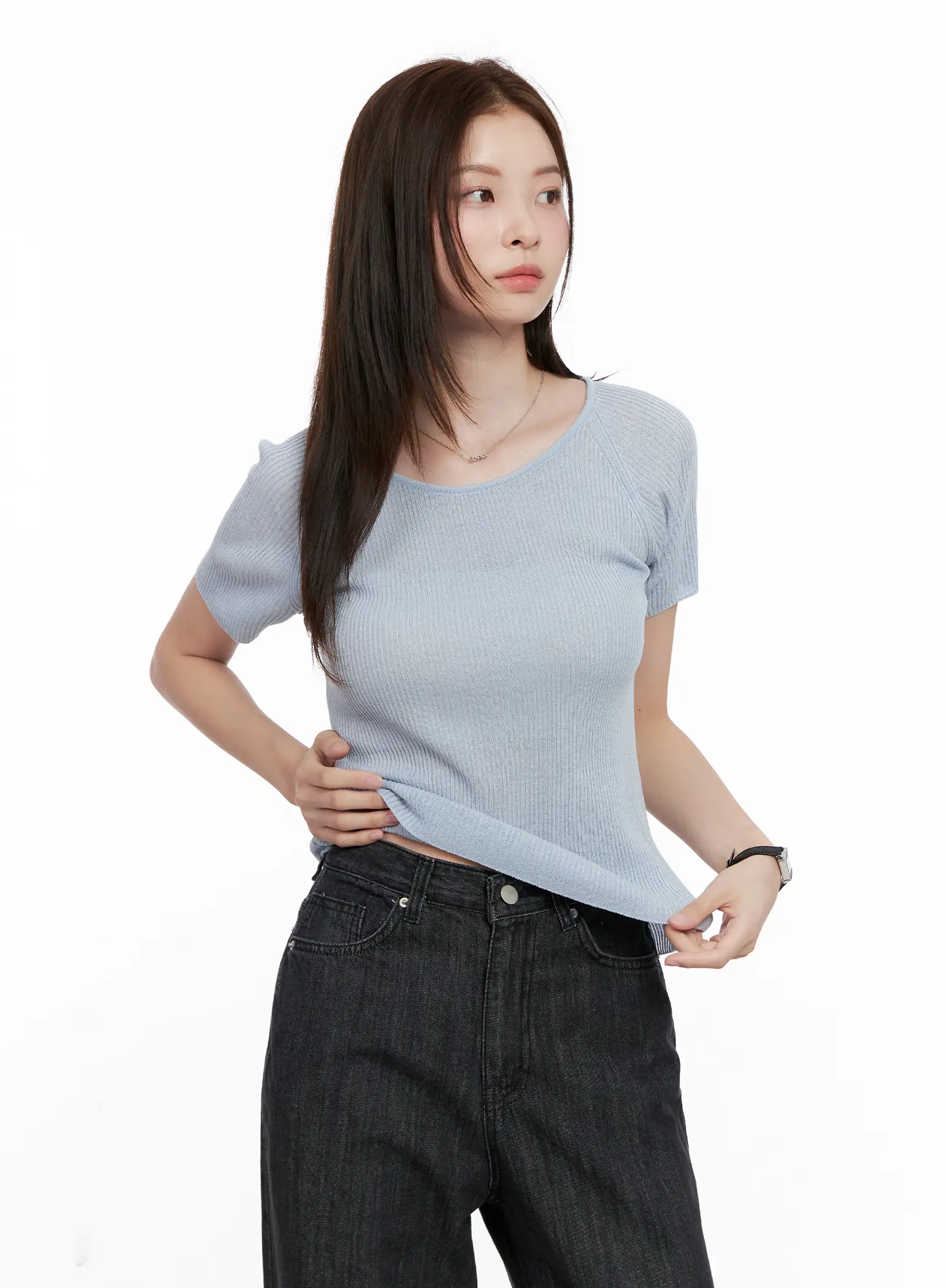 Scoop Neck Short Sleeve Knit Top CL523 - Image 11