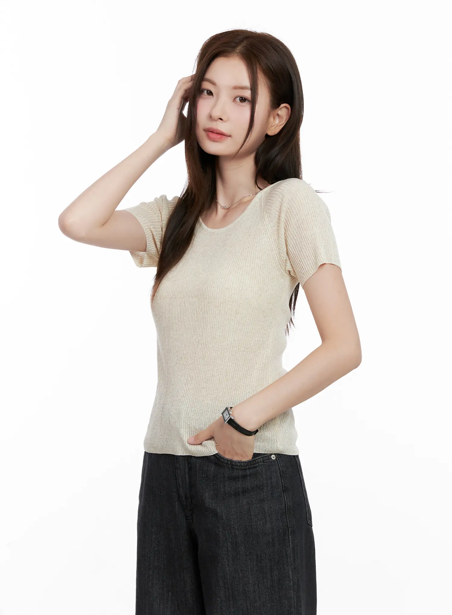 Scoop Neck Short Sleeve Knit Top CL523 - Image 12