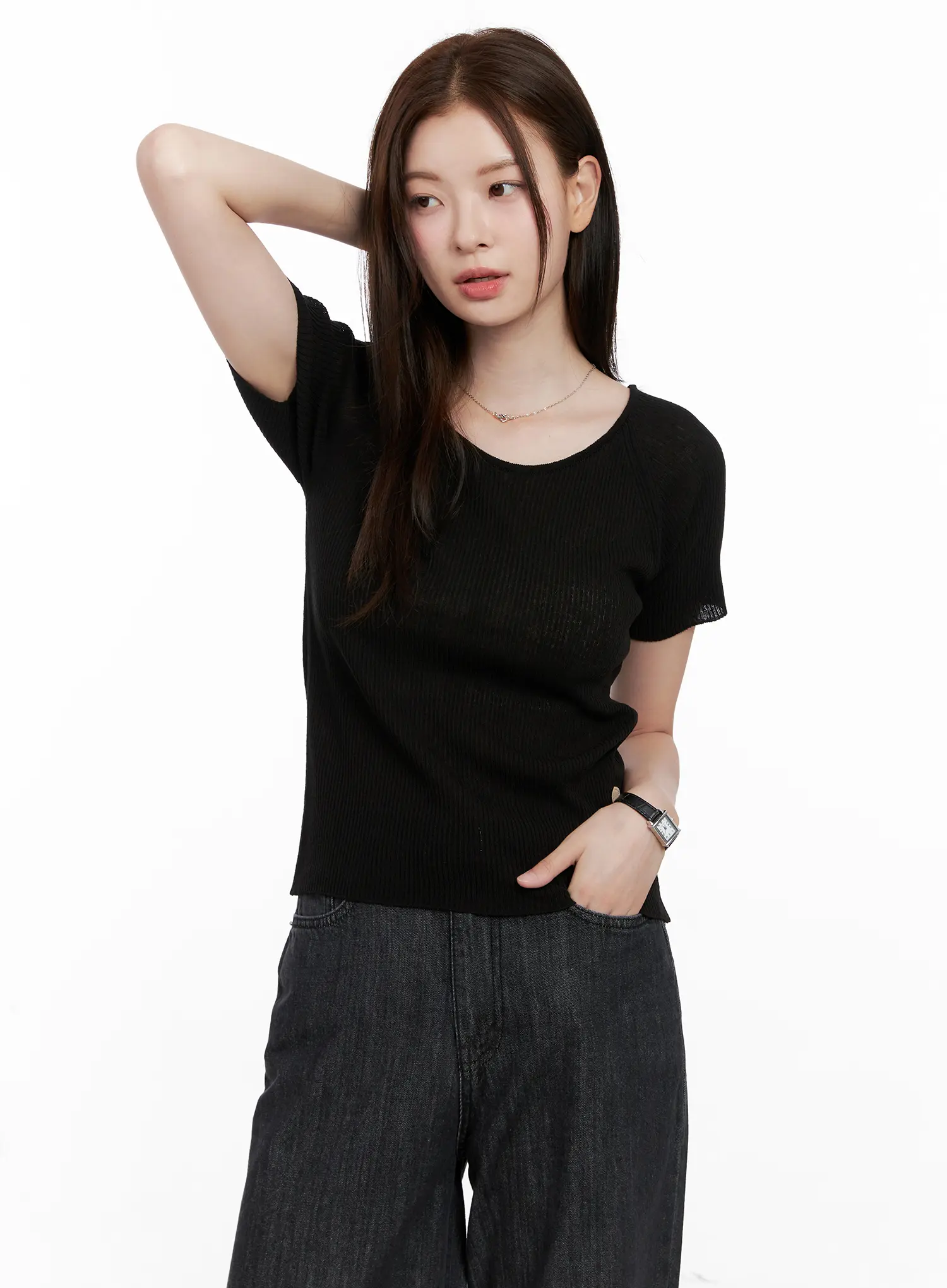 Scoop Neck Short Sleeve Knit Top CL523 - Image 13