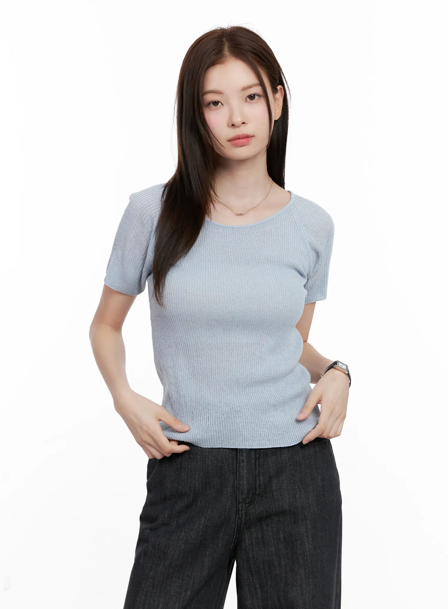 Scoop Neck Short Sleeve Knit Top CL523 - Image 2