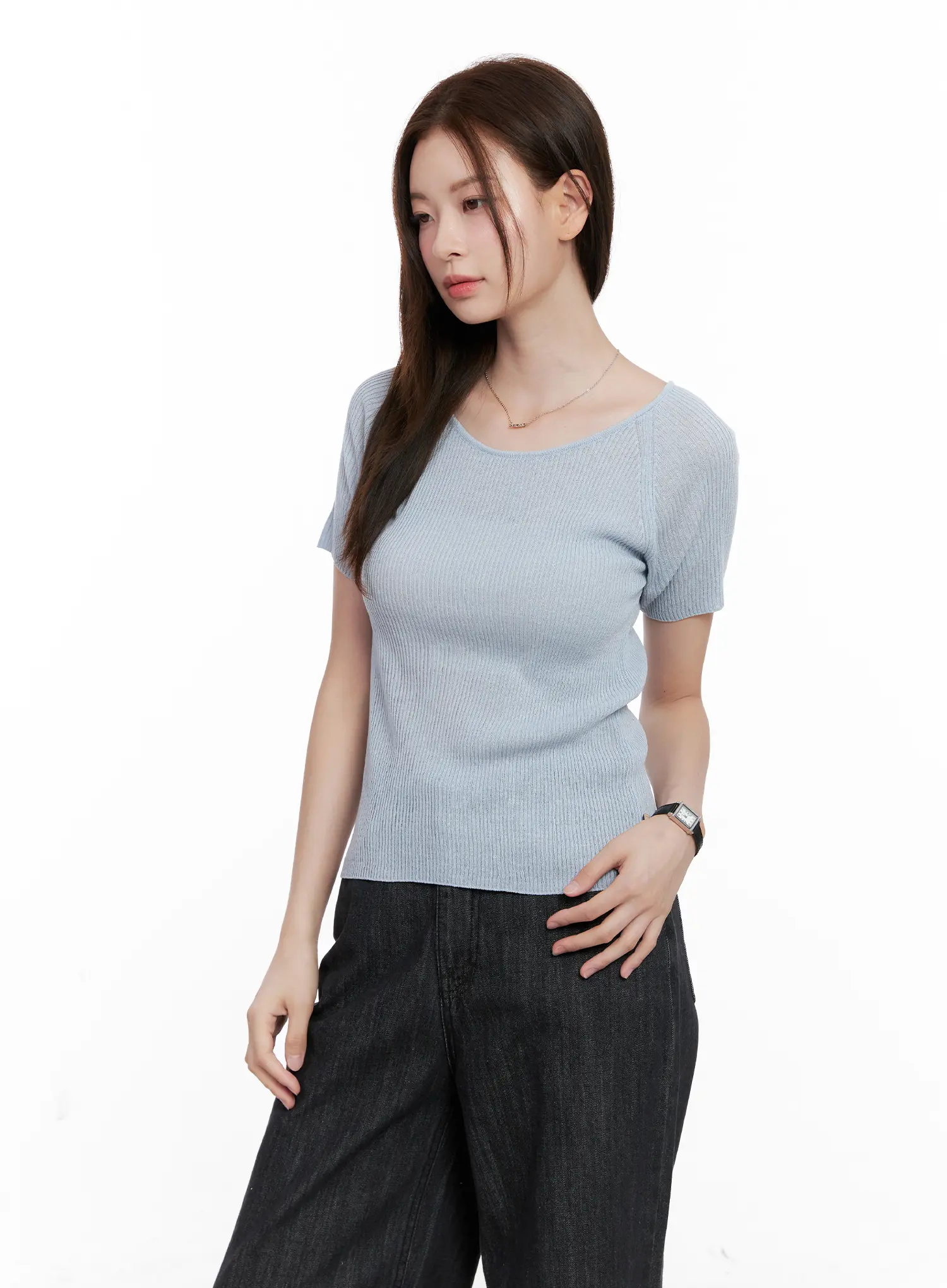 Scoop Neck Short Sleeve Knit Top CL523 - Image 5