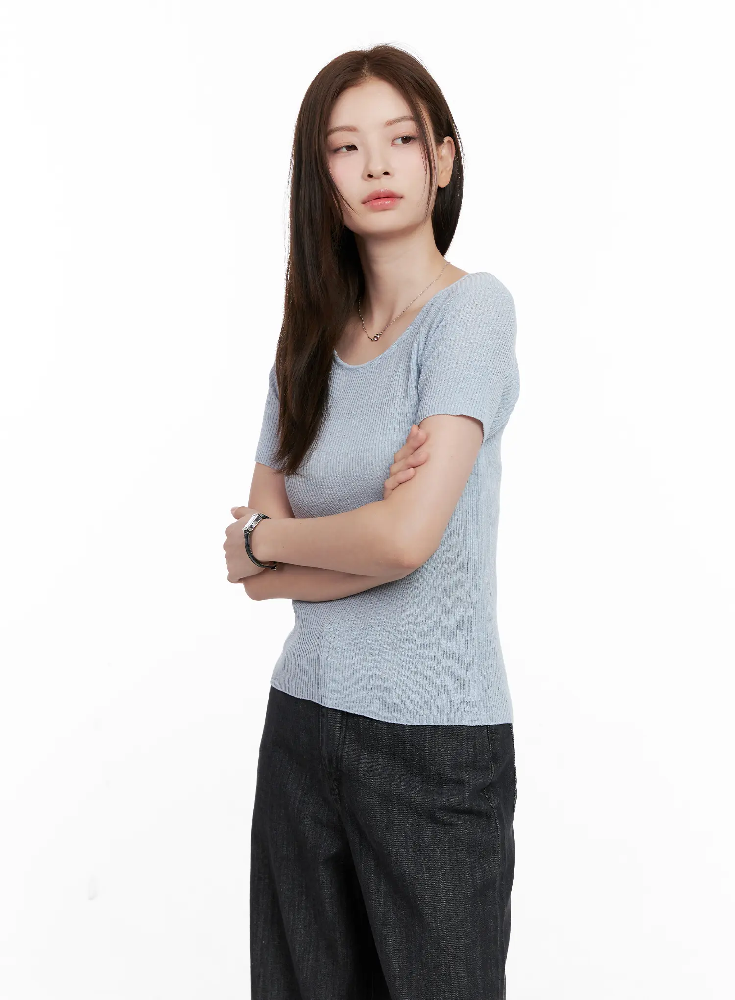 Scoop Neck Short Sleeve Knit Top CL523 - Image 6