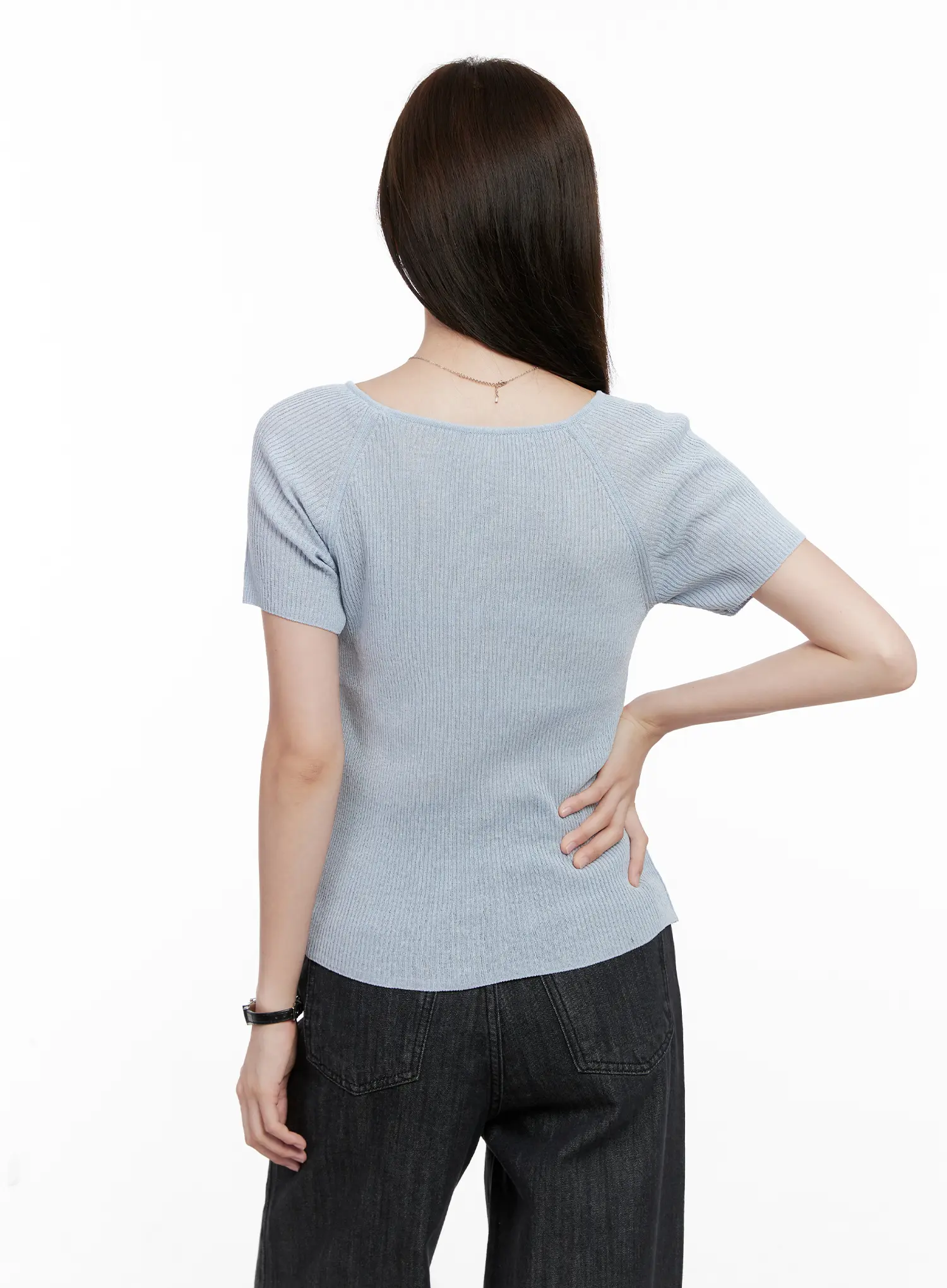 Scoop Neck Short Sleeve Knit Top CL523 - Image 8