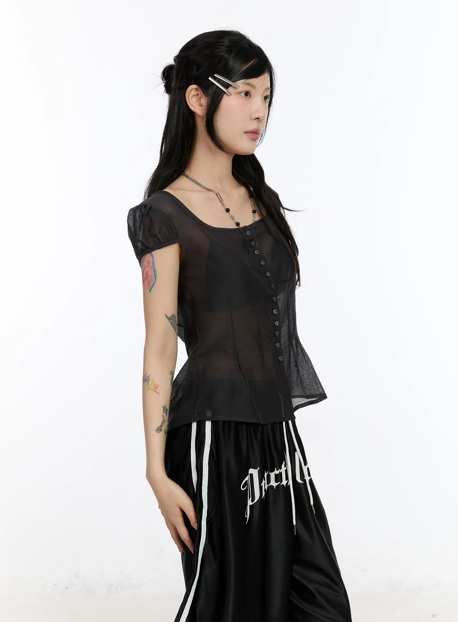 See-Through Button Down Blouse CA508 - Image 6