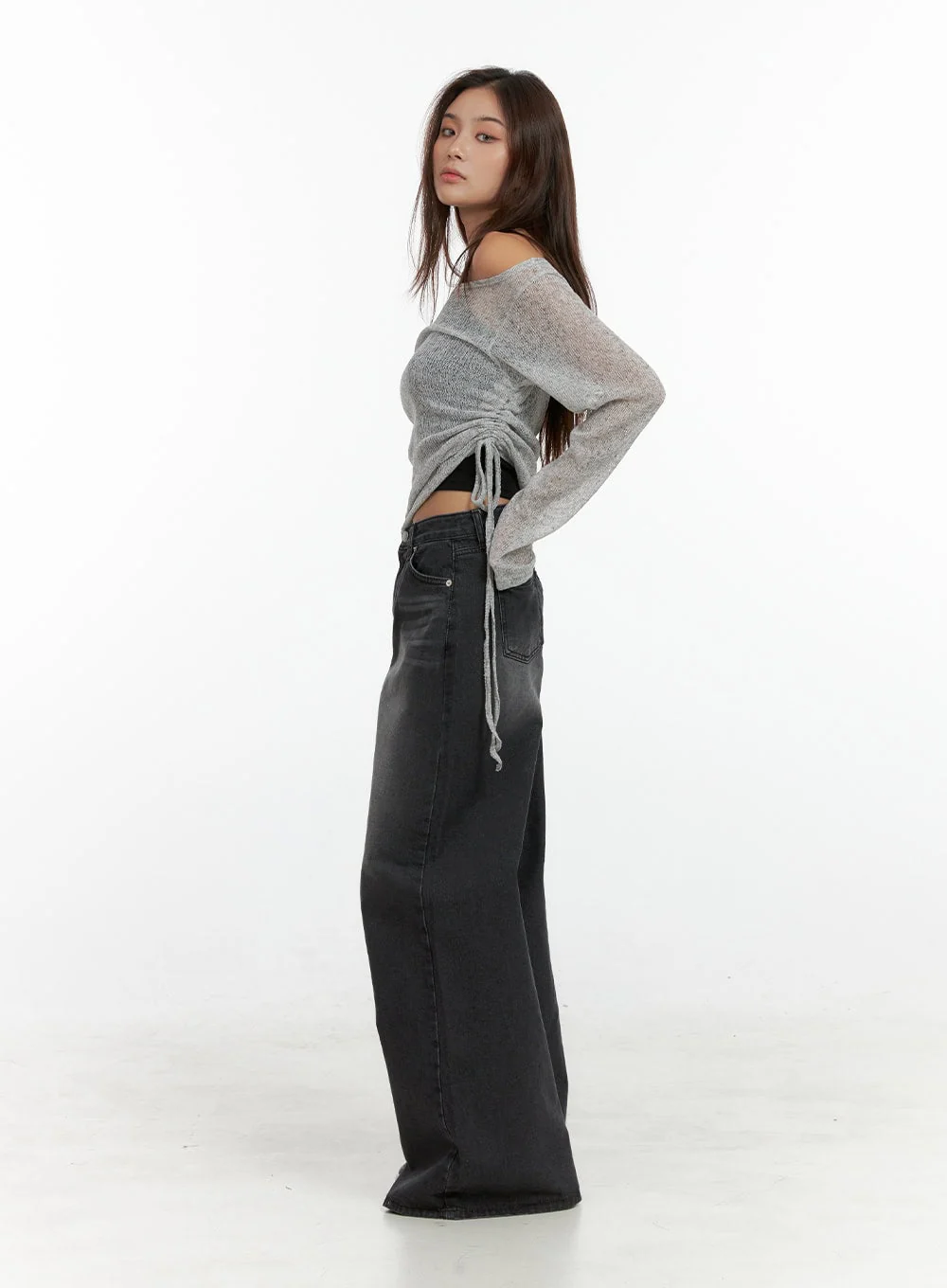 See-Through Off Shoulder Long Sleeve Top CL404 - Image 3
