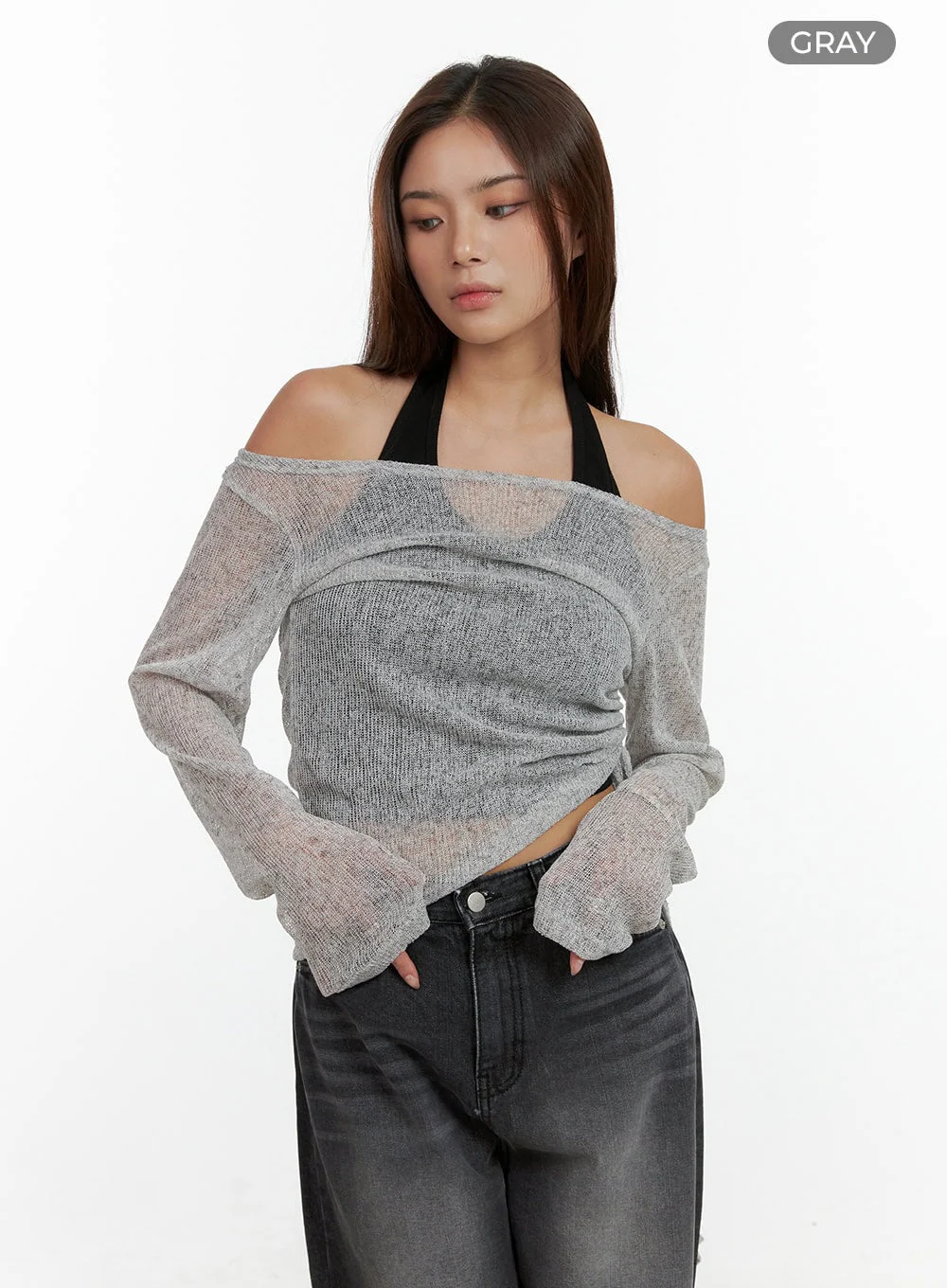See-Through Off Shoulder Long Sleeve Top CL404 - Image 7