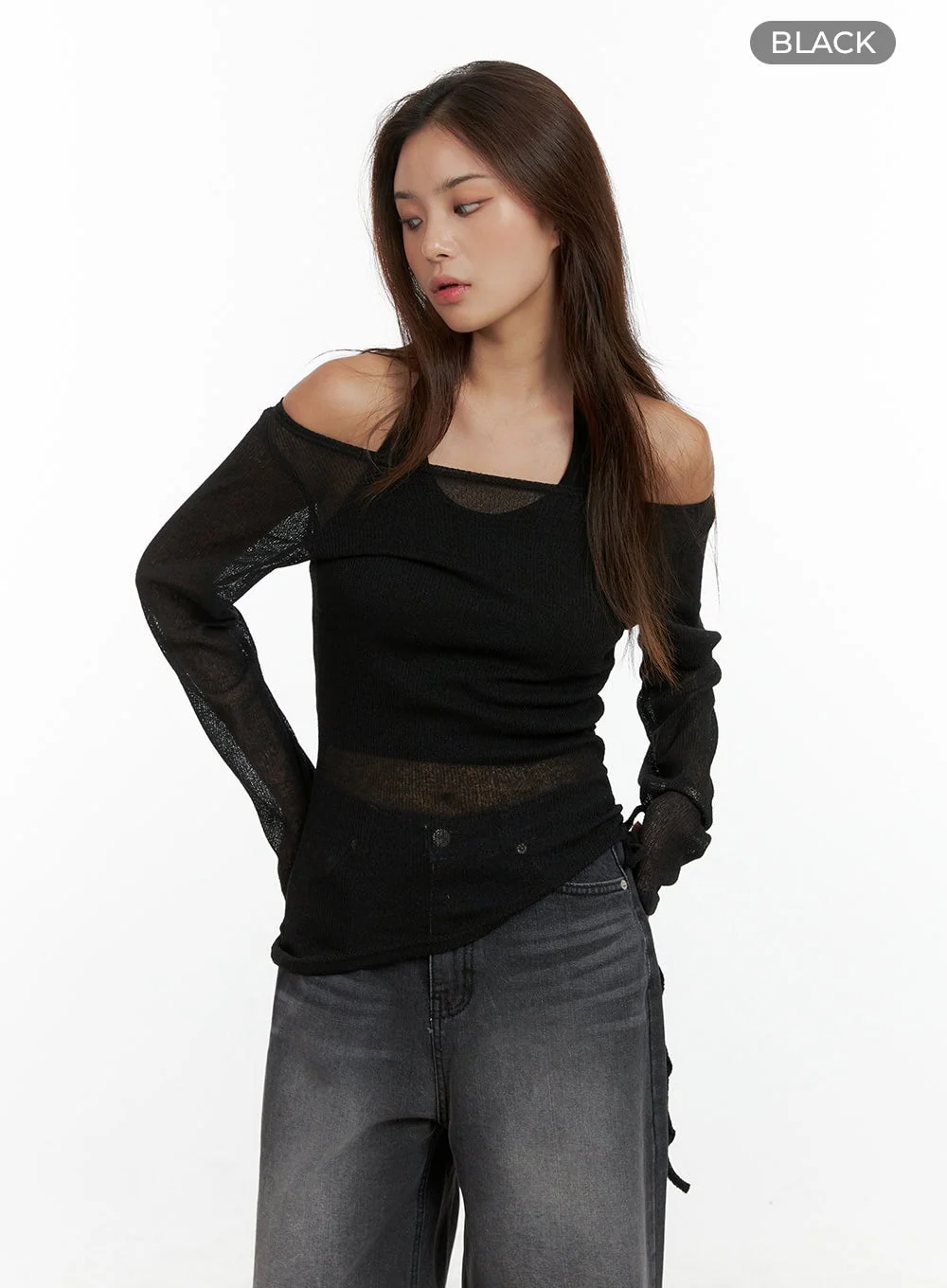 See-Through Off Shoulder Long Sleeve Top CL404 - Image 9