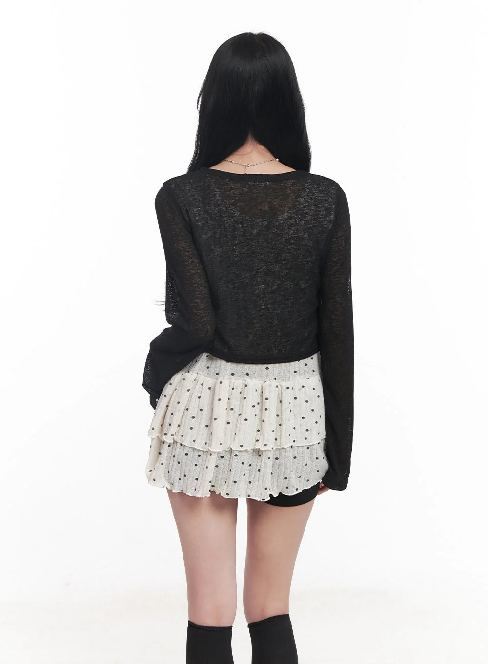 Sheer Buttoned Crop Cardigan CY526 - Image 7