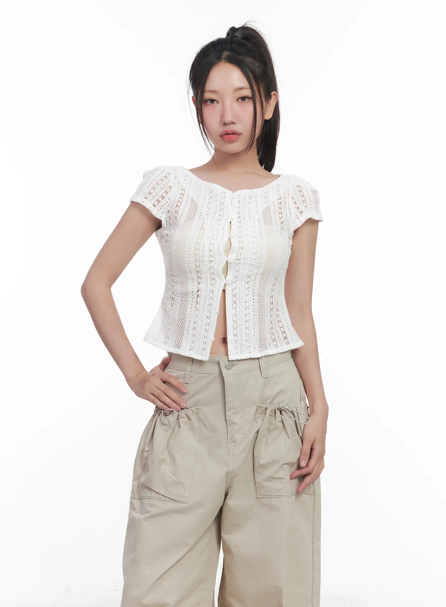 Sheer Buttoned Cropped Shirt CU516 - Image 11