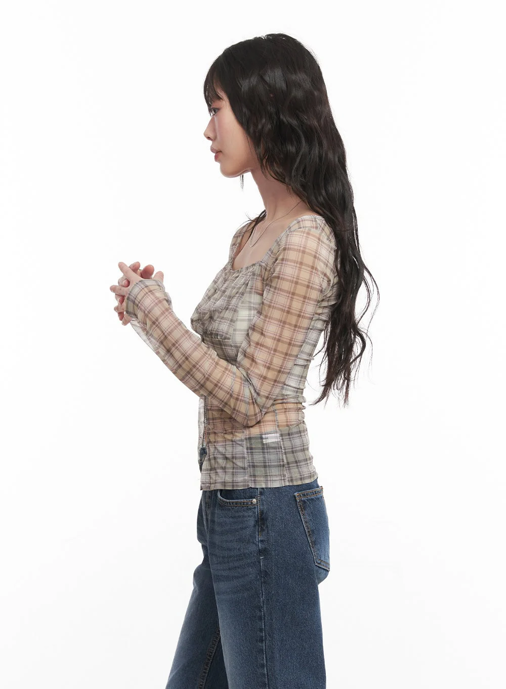 Sheer Checkered Square Neck Crop Top CM520 - Image 4
