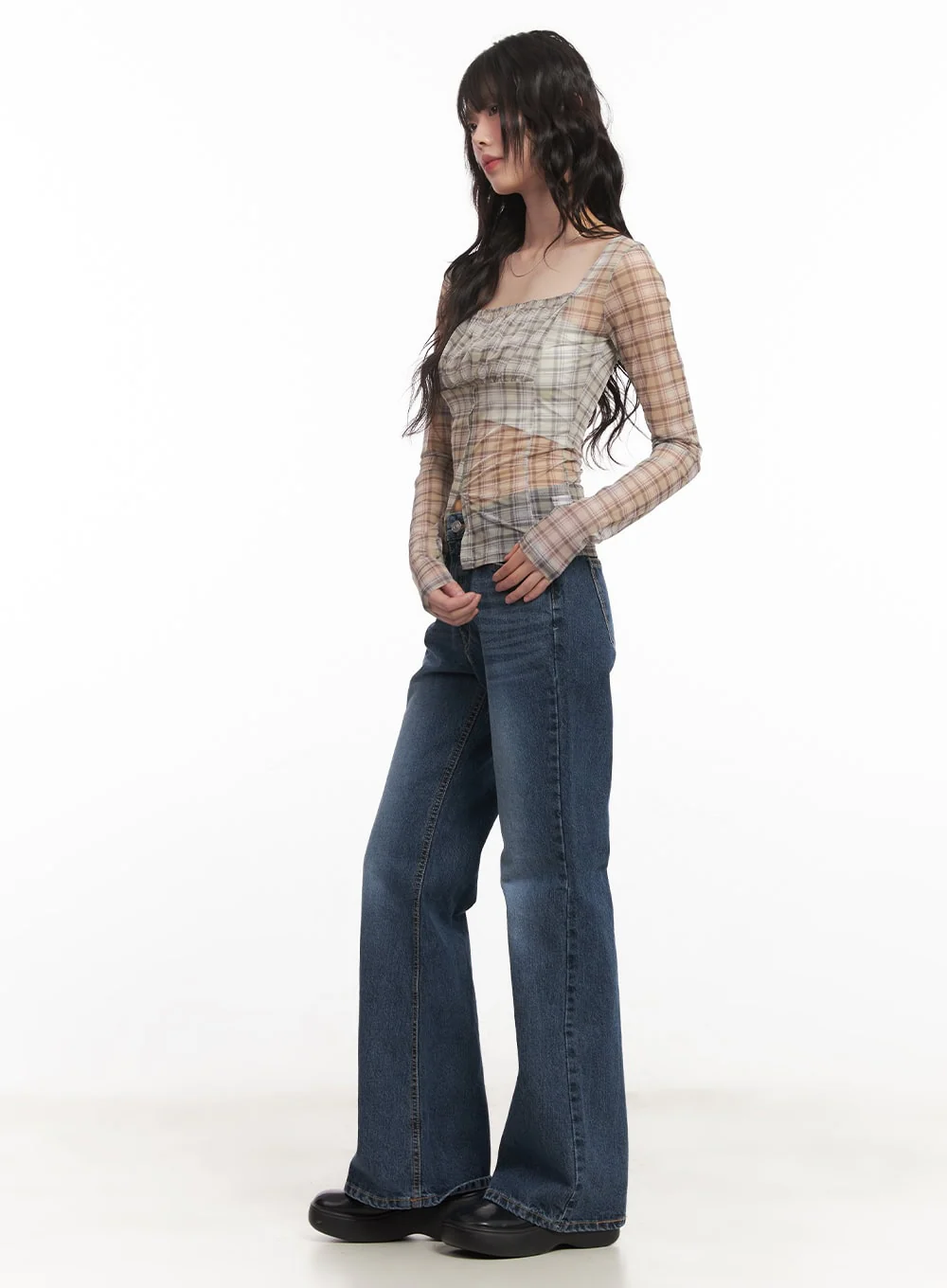Sheer Checkered Square Neck Crop Top CM520 - Image 5