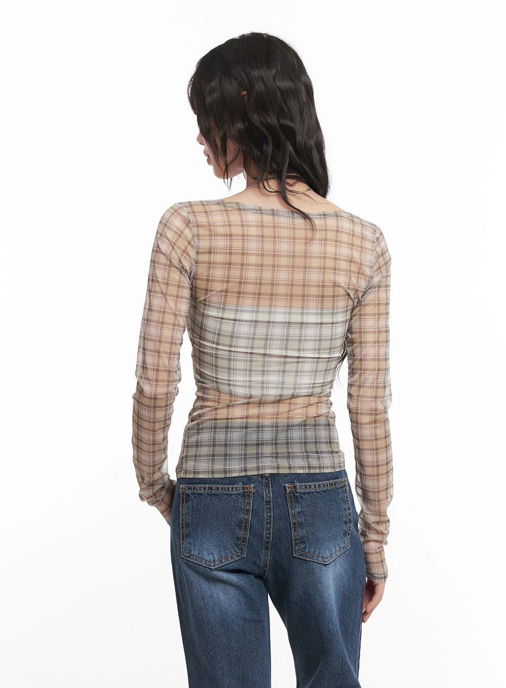 Sheer Checkered Square Neck Crop Top CM520 - Image 6