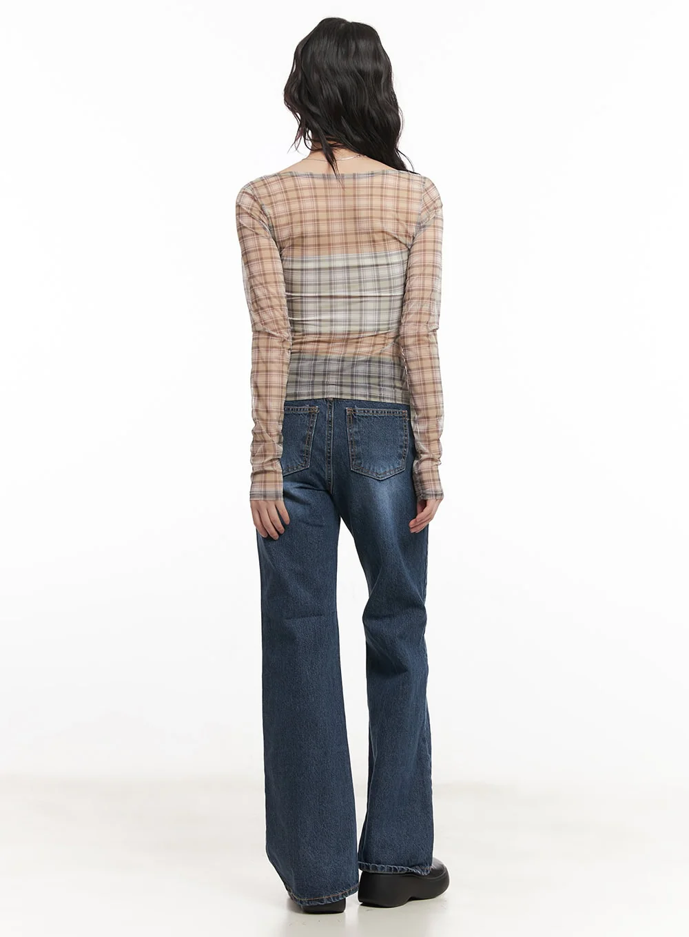 Sheer Checkered Square Neck Crop Top CM520 - Image 7