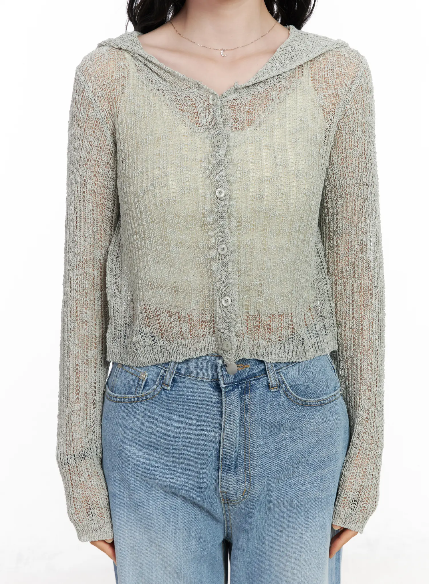 Sheer Crop Hoodie Knit Cardigan CA510 - Image 5