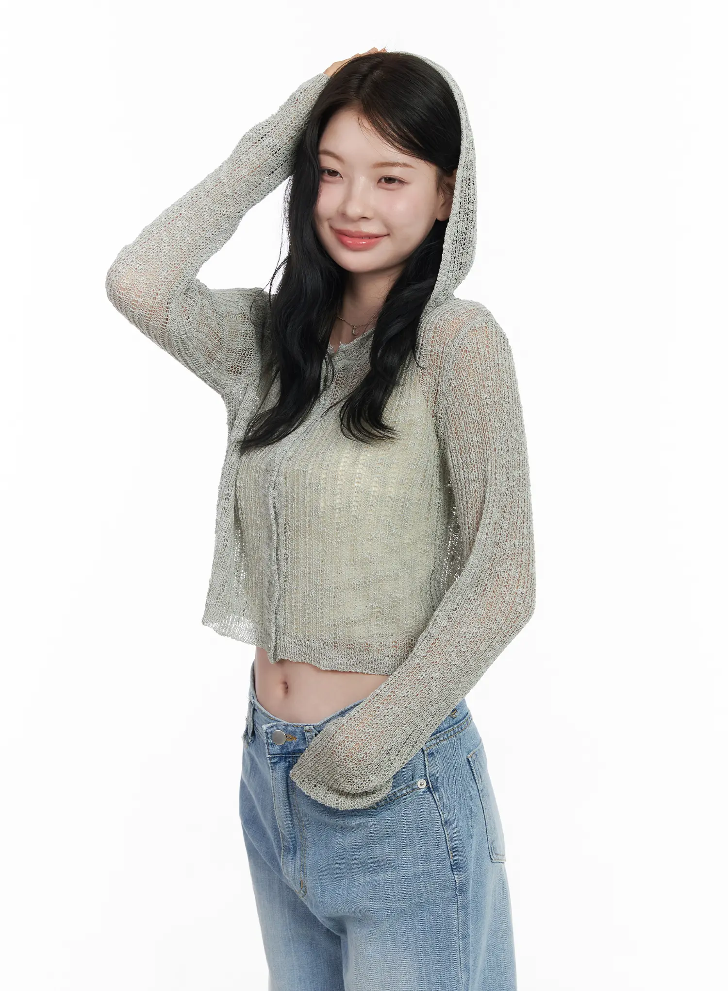 Sheer Crop Hoodie Knit Cardigan CA510 - Image 6