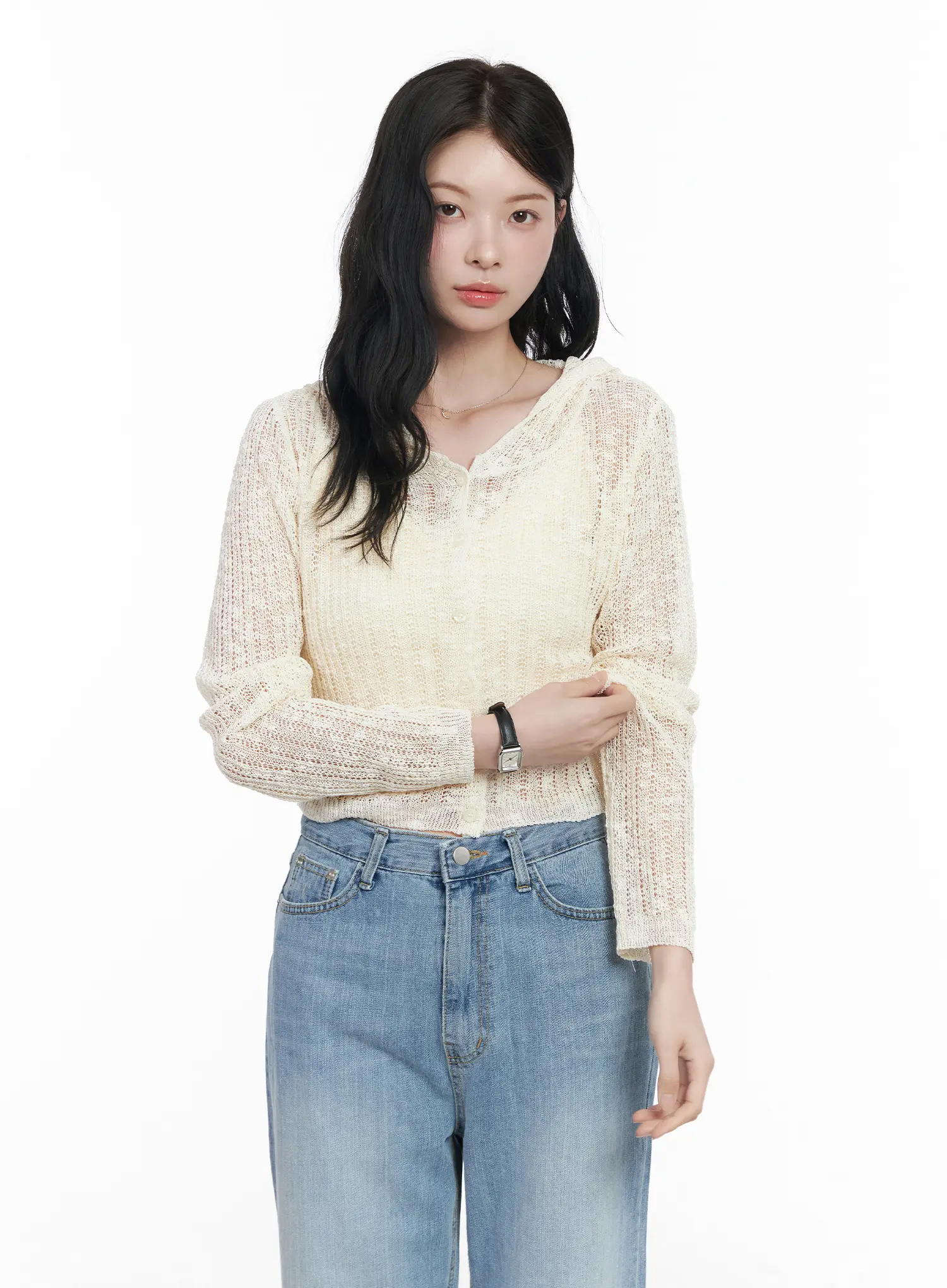 Sheer Crop Hoodie Knit Cardigan CA510 - Image 7