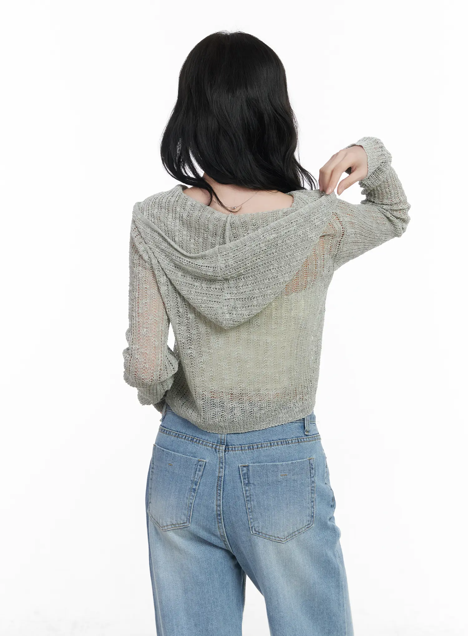 Sheer Crop Hoodie Knit Cardigan CA510 - Image 9