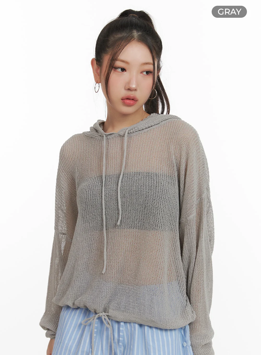 Sheer Drawstring Hoodie OA416 - Image 7